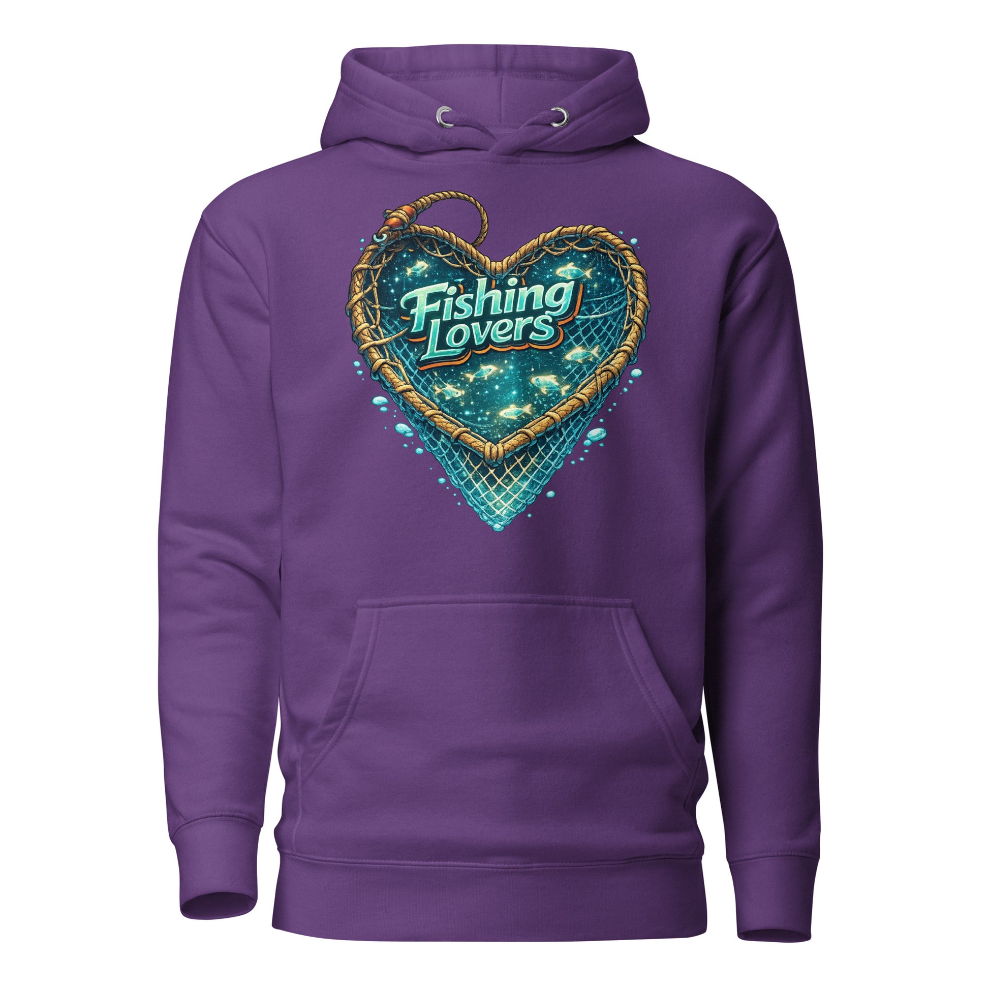 Fishing Lovers Hoodie - Premium Heart Fish Net Graphic Pullover for Anglers & Coffee Lovers by printfluence.net