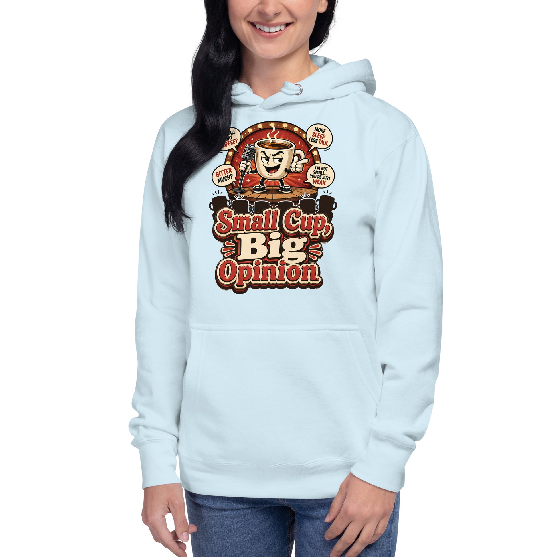 Retro Small Cup Big Opinion Coffee | Premium Unisex Hoodie for Coffee Lovers by printfluence.net