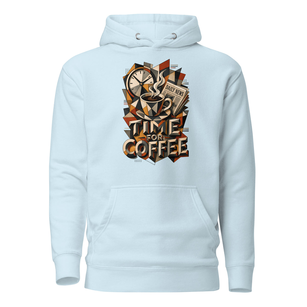 Coffee Lovers Unisex Hoodie Time For Coffee – Cubist Morning Routine Graphic Pullover by printfluence.net