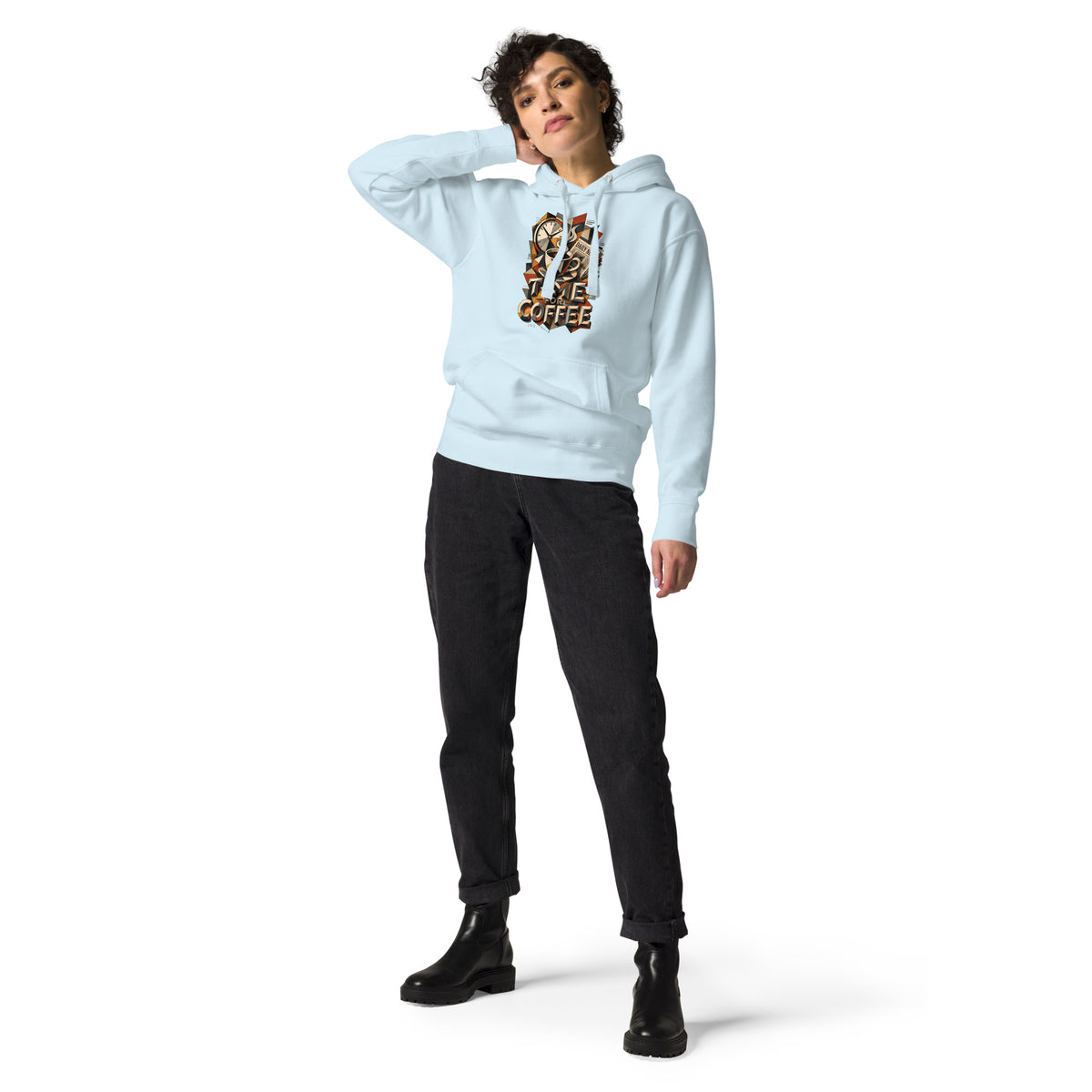 Coffee Lovers Unisex Hoodie Time For Coffee – Cubist Morning Routine Graphic Pullover by printfluence.net