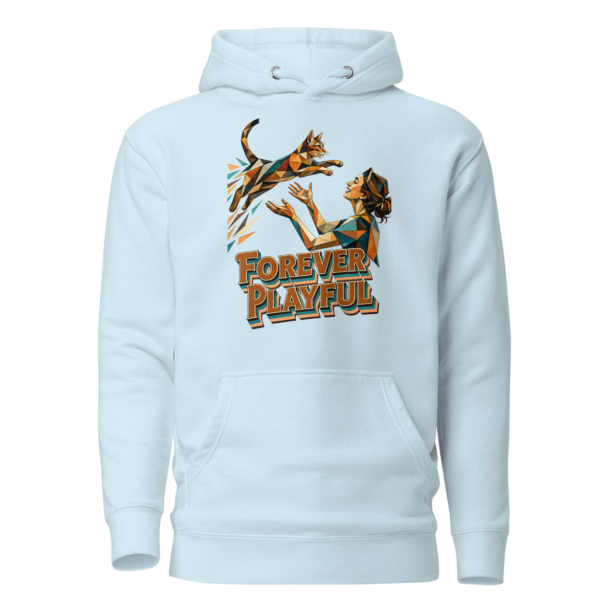 Cat Lovers Unisex Premium Pullover Hoodie – Forever Playful Geometric Cat Art Design by printfluence.net