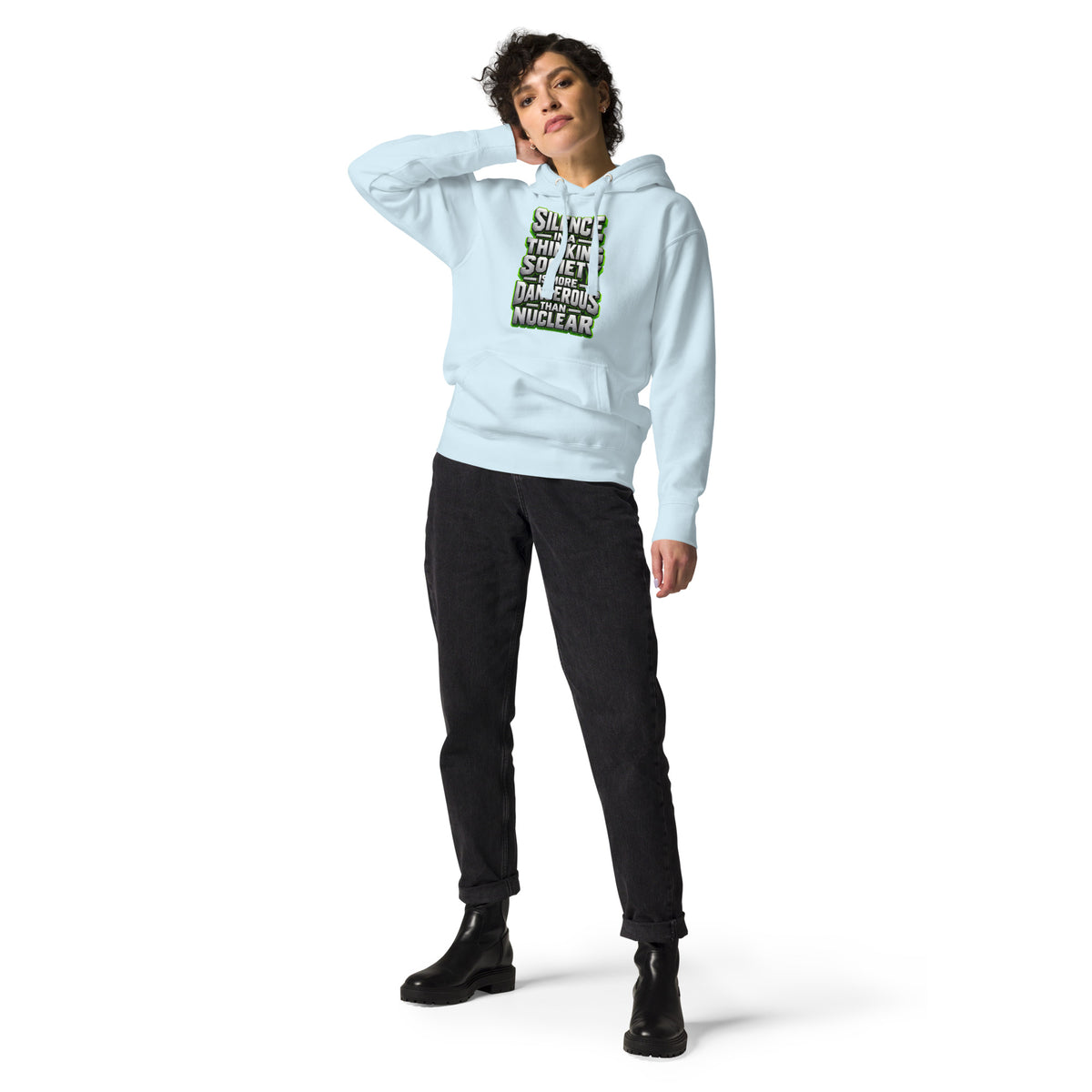 Inspirational Quotes Lovers | Unisex Premium Pullover Hoodie — SILENCE IN A THINKING SOCIETY IS MORE DANGEROUS THAN NUCLEAR by printfluence