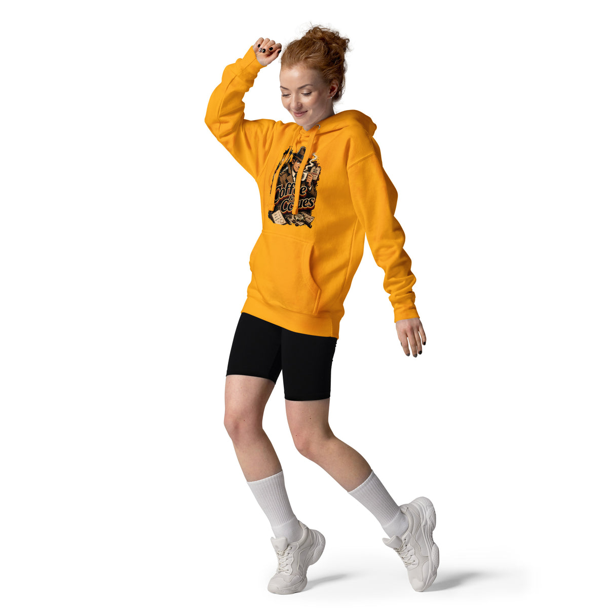 Coffee Lovers Unisex Hoodie Coffee & Clues – Noir Detective Style Graphic Pullover by printfluence.net