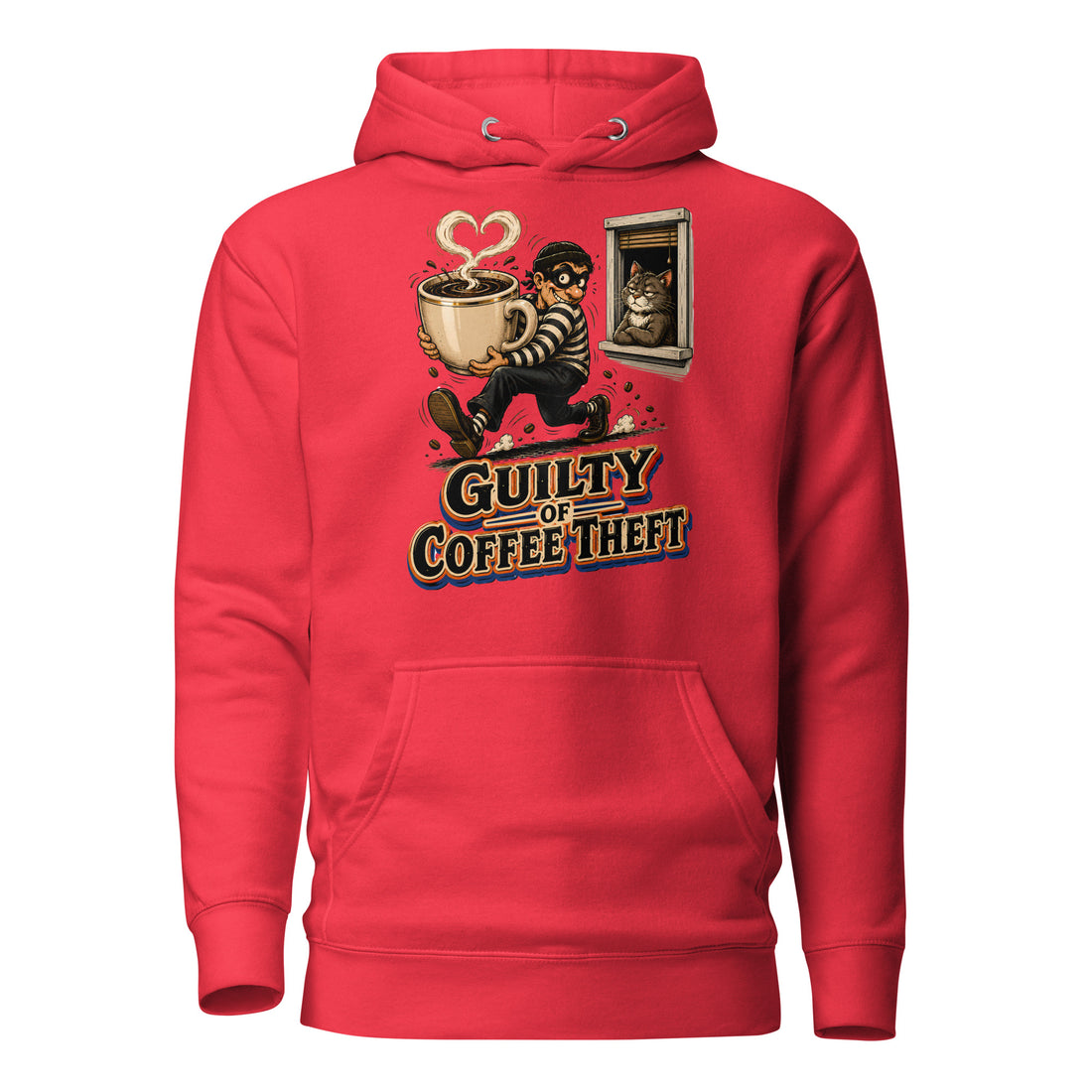Coffee Lovers Unisex Hoodie Guilty of Coffee Theft – Funny Cat & Thief Graphic Pullover by printfluence.net