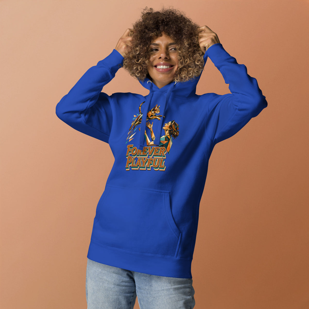 Cat Lovers Unisex Premium Pullover Hoodie – Forever Playful Geometric Cat Art Design by printfluence.net