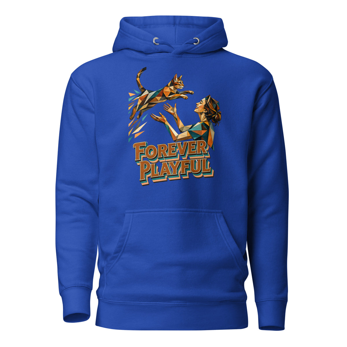 Cat Lovers Unisex Premium Pullover Hoodie – Forever Playful Geometric Cat Art Design by printfluence.net