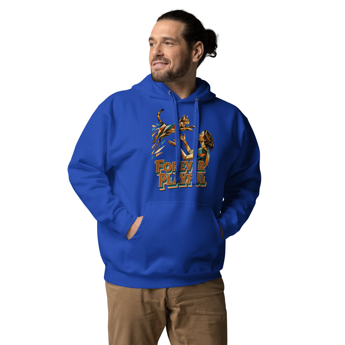 Cat Lovers Unisex Premium Pullover Hoodie – Forever Playful Geometric Cat Art Design by printfluence.net