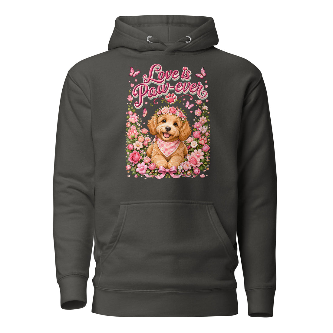 Love is Paw-ever Golden Puppy Floral Unisex Hoodie - Cute Dog Lover Aesthetic Pullover by printfluence.net
