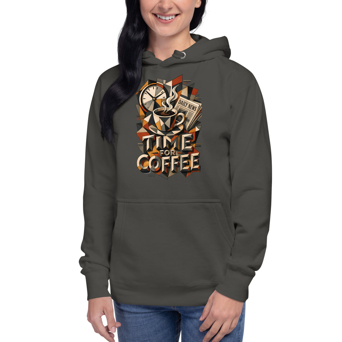 Coffee Lovers Unisex Hoodie Time For Coffee – Cubist Morning Routine Graphic Pullover by printfluence.net