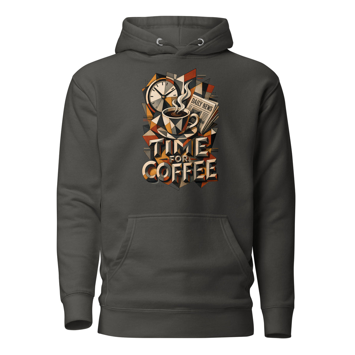 Coffee Lovers Unisex Hoodie Time For Coffee – Cubist Morning Routine Graphic Pullover by printfluence.net