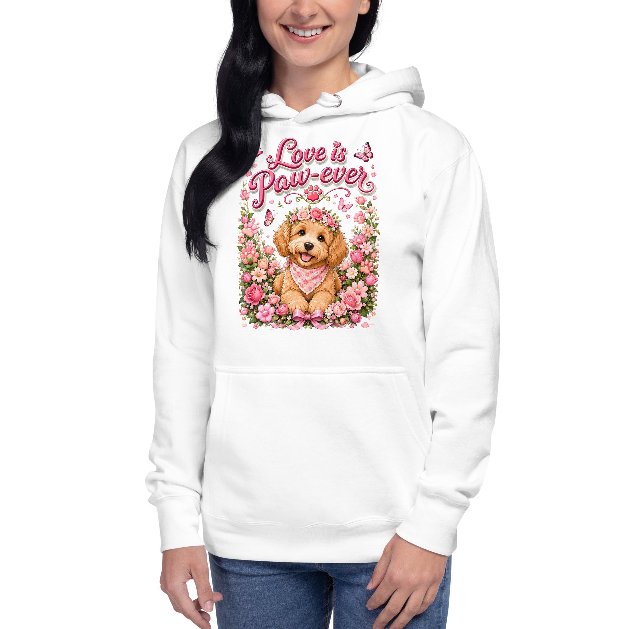 Love is Paw-ever Golden Puppy Floral Unisex Hoodie - Cute Dog Lover Aesthetic Pullover by printfluence.net