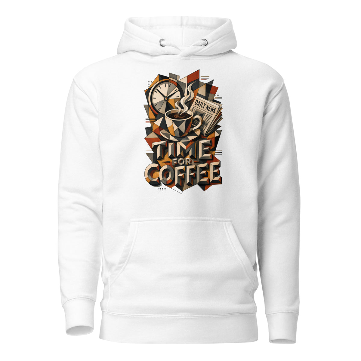 Coffee Lovers Unisex Hoodie Time For Coffee – Cubist Morning Routine Graphic Pullover by printfluence.net