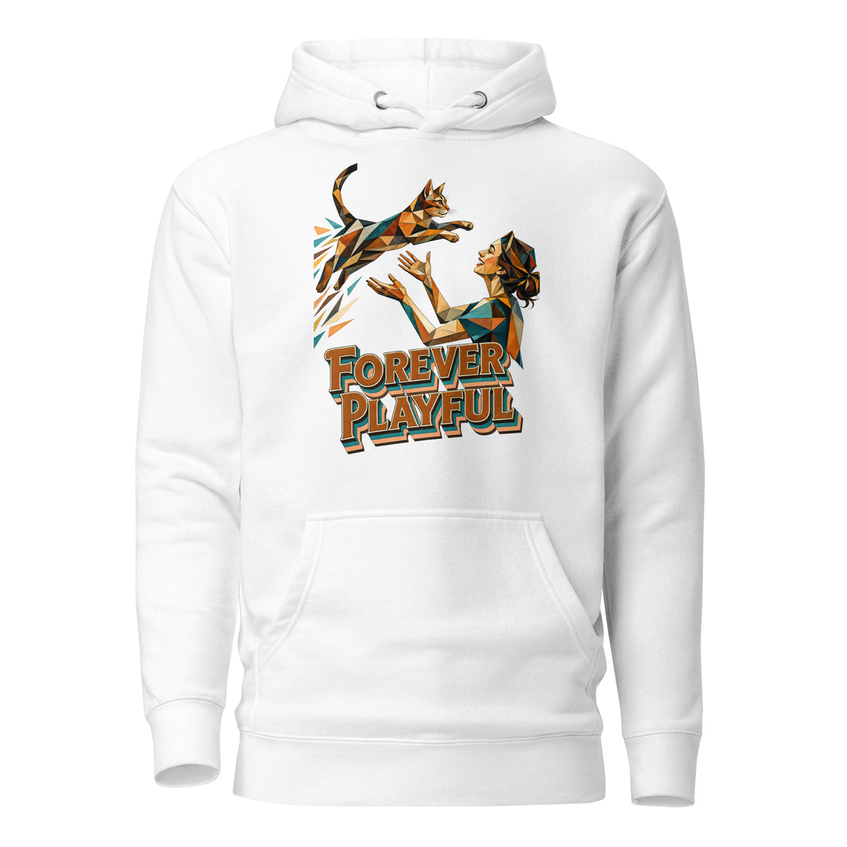 Cat Lovers Unisex Premium Pullover Hoodie – Forever Playful Geometric Cat Art Design by printfluence.net