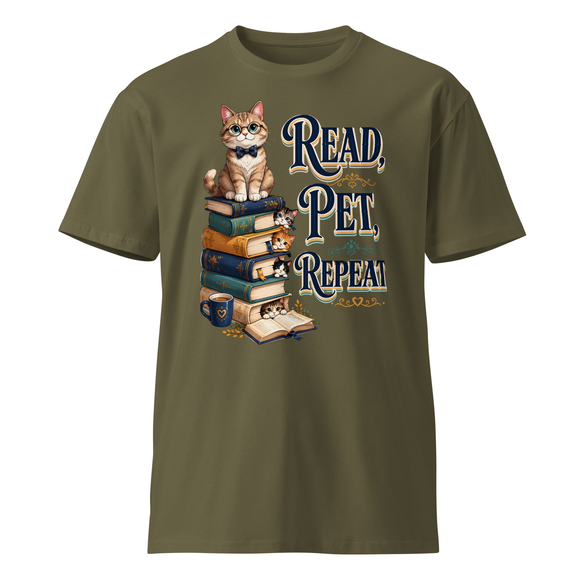 Unisex premium t-shirt - Elite Read Pet Repeat Cat - Premium Luxury Retro Bookworm Design by printfluence.net
