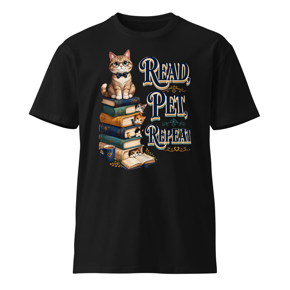 Unisex premium t-shirt - Elite Read Pet Repeat Cat - Premium Luxury Retro Bookworm Design by printfluence.net