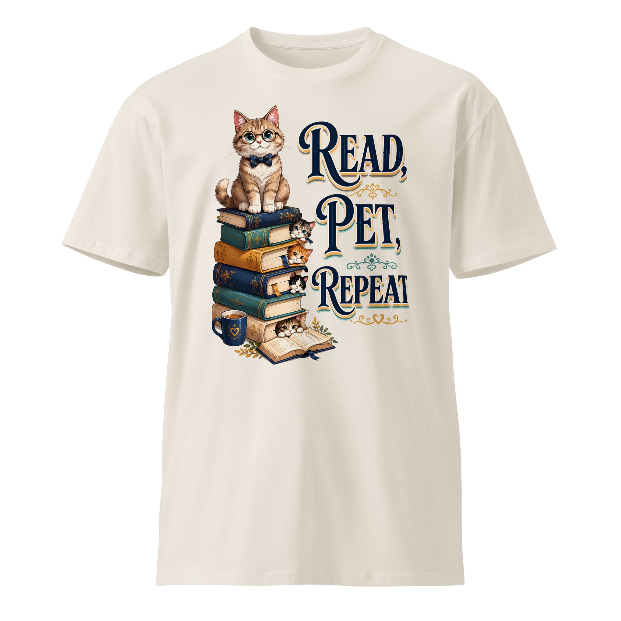 Unisex premium t-shirt - Elite Read Pet Repeat Cat - Premium Luxury Retro Bookworm Design by printfluence.net
