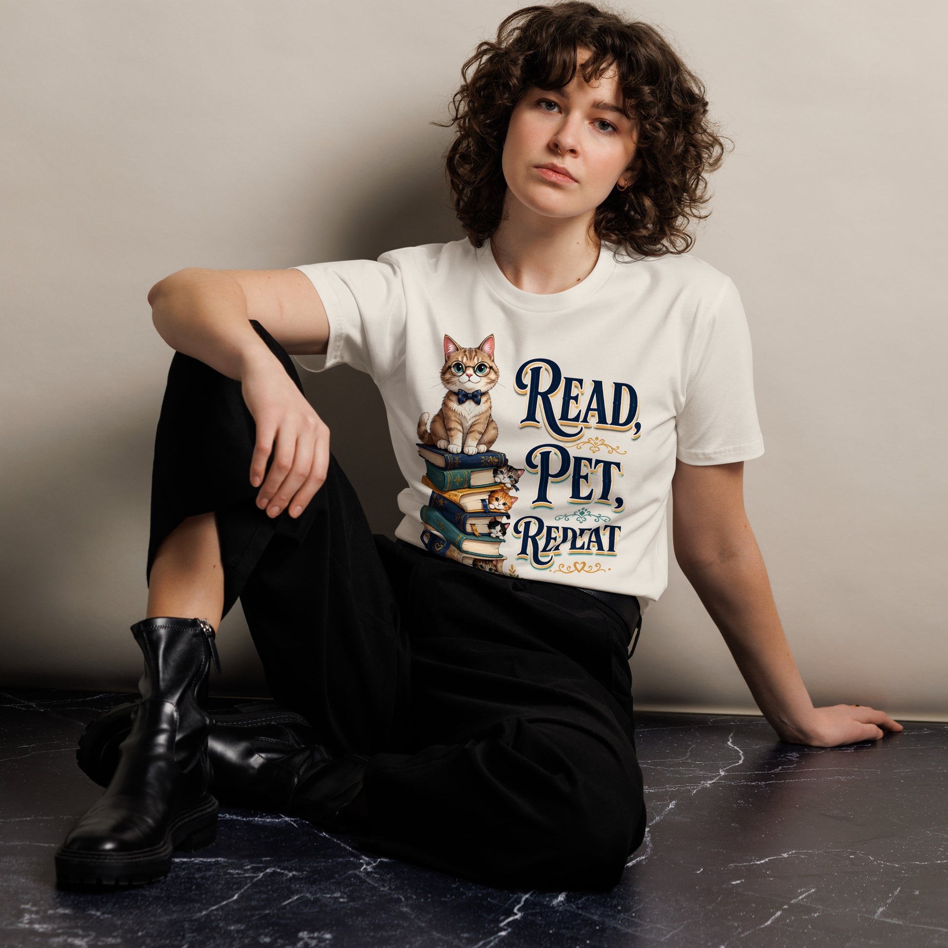 Unisex premium t-shirt - Elite Read Pet Repeat Cat - Premium Luxury Retro Bookworm Design by printfluence.net