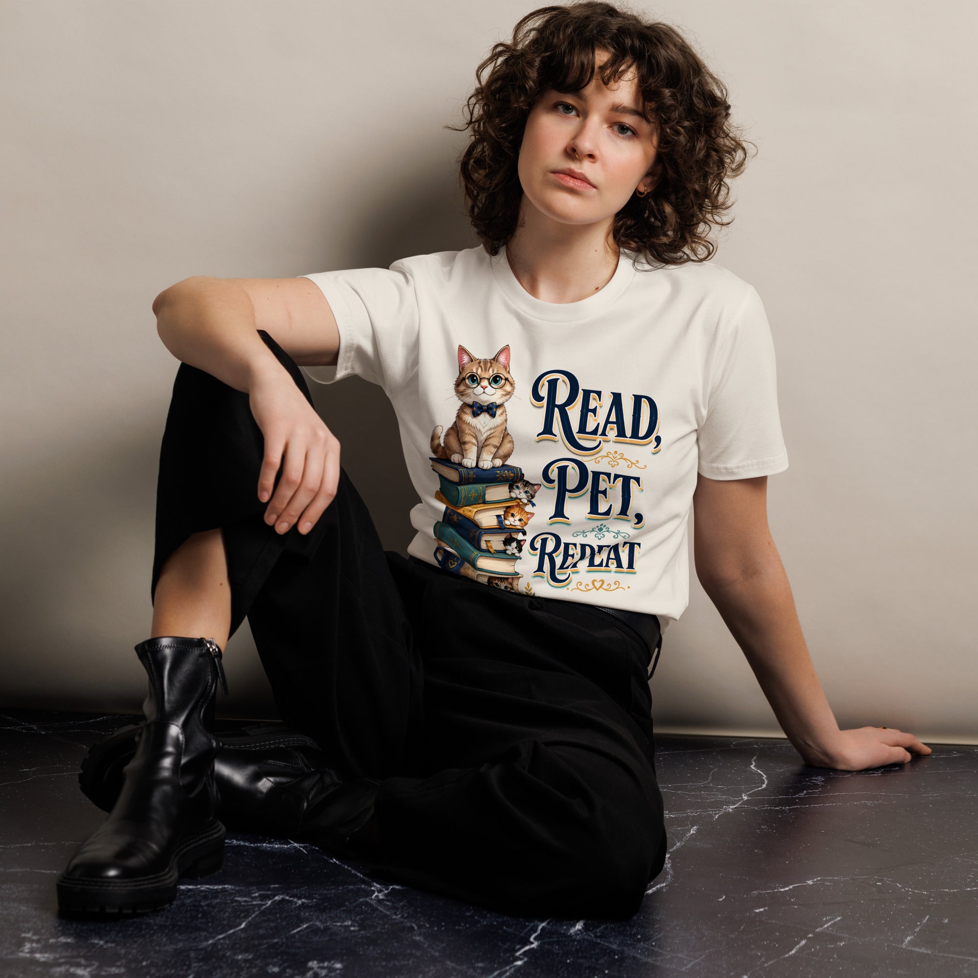 Unisex premium t-shirt - Elite Read Pet Repeat Cat - Premium Luxury Retro Bookworm Design by printfluence.net