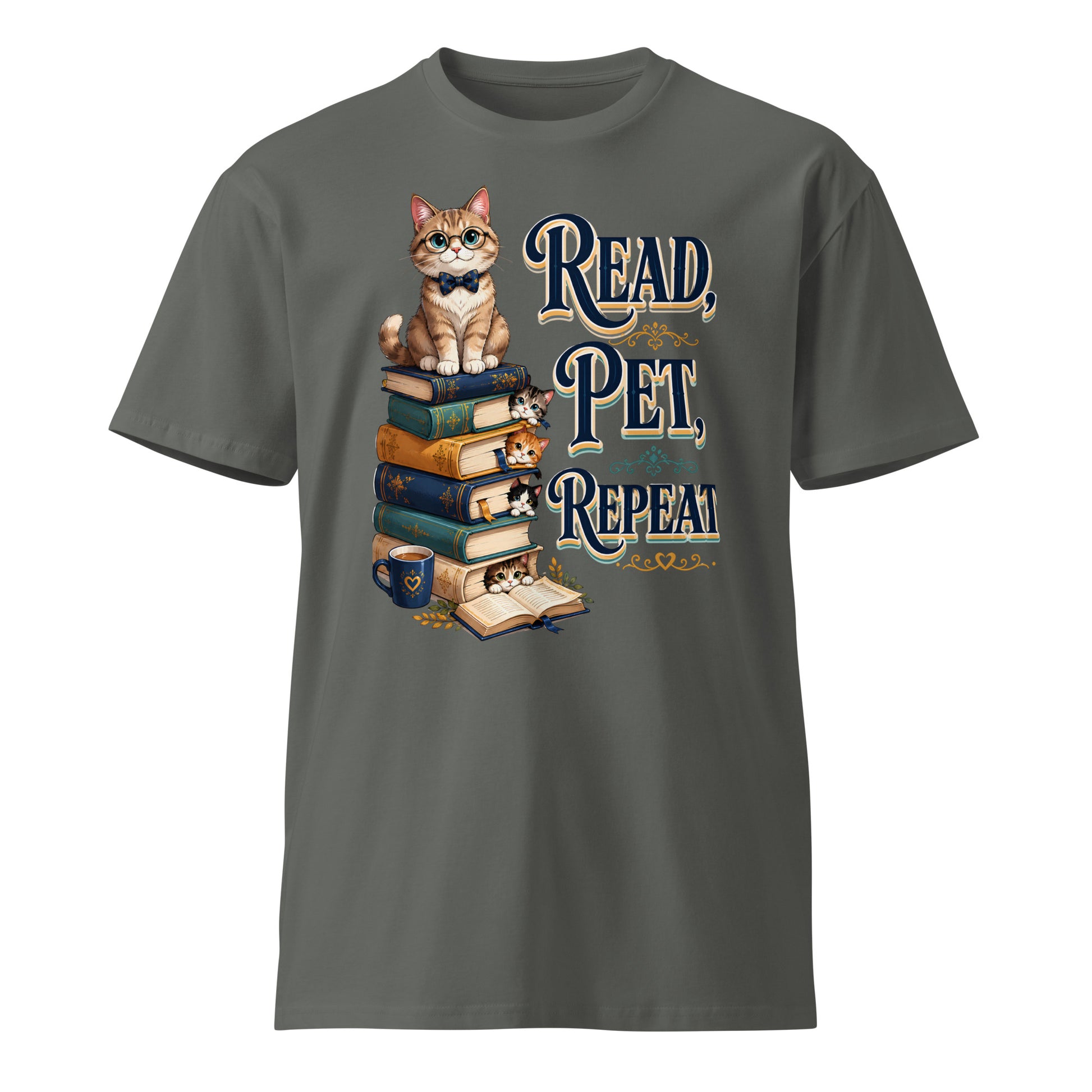 Unisex premium t-shirt - Elite Read Pet Repeat Cat - Premium Luxury Retro Bookworm Design by printfluence.net