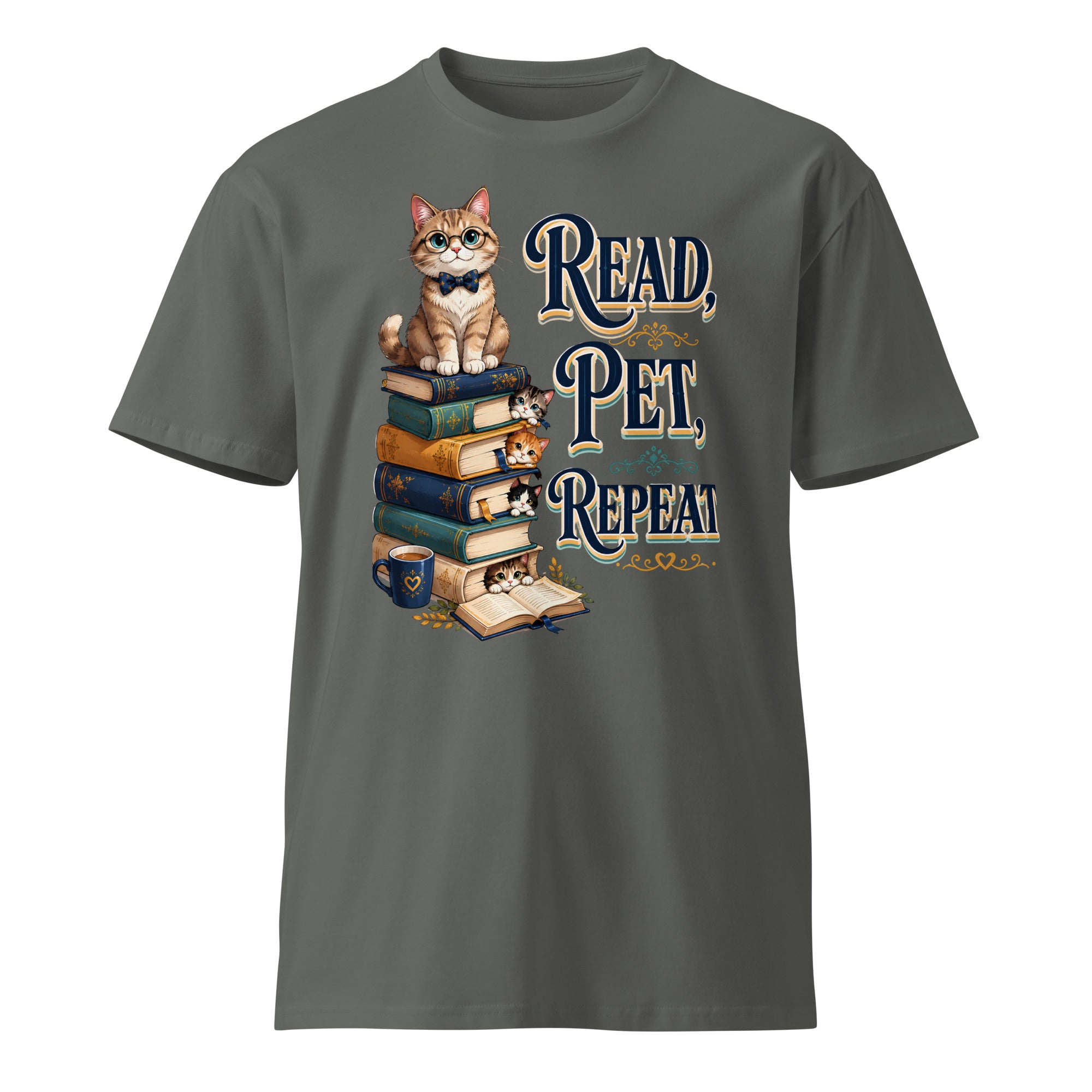Unisex premium t-shirt - Elite Read Pet Repeat Cat - Premium Luxury Retro Bookworm Design by printfluence.net