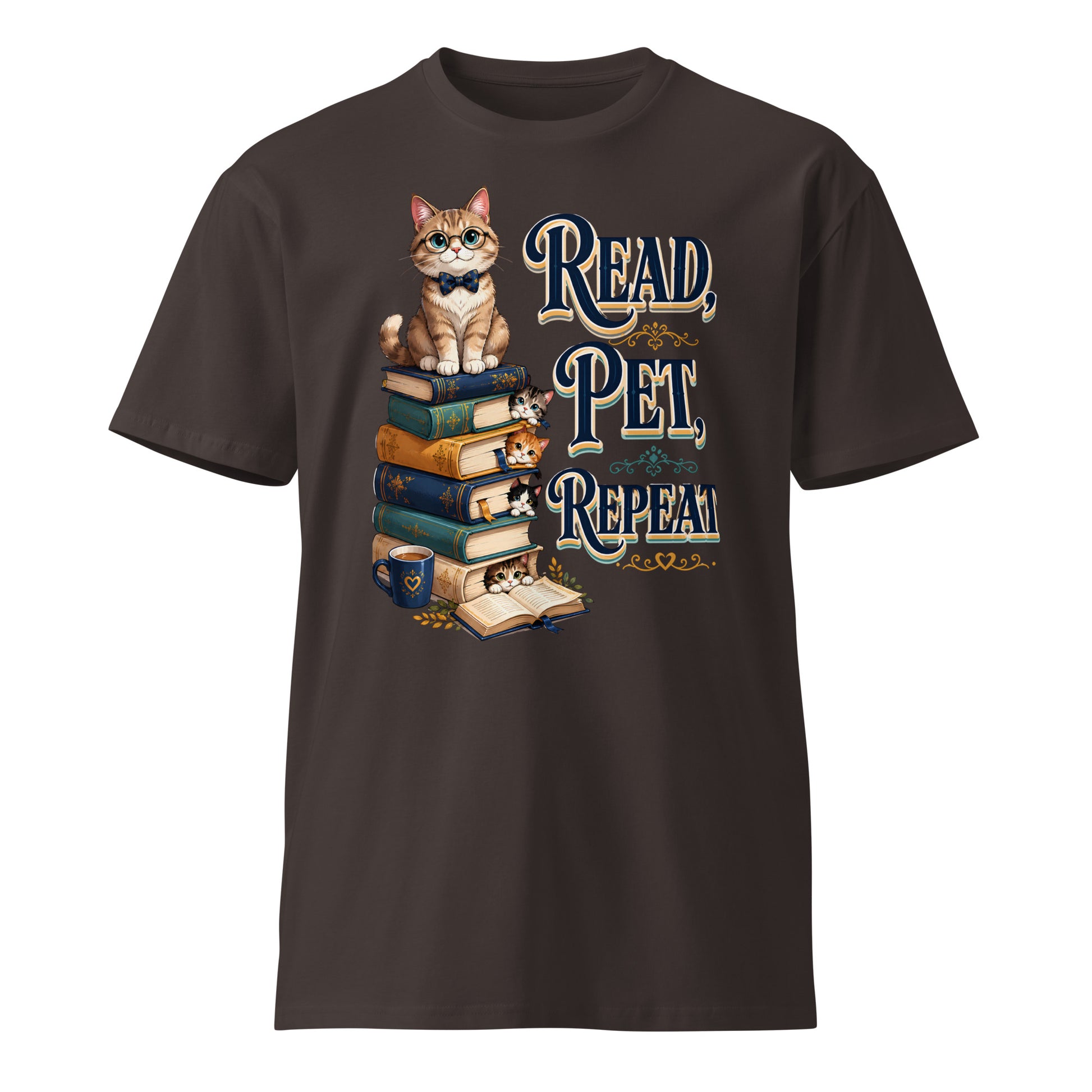 Unisex premium t-shirt - Elite Read Pet Repeat Cat - Premium Luxury Retro Bookworm Design by printfluence.net