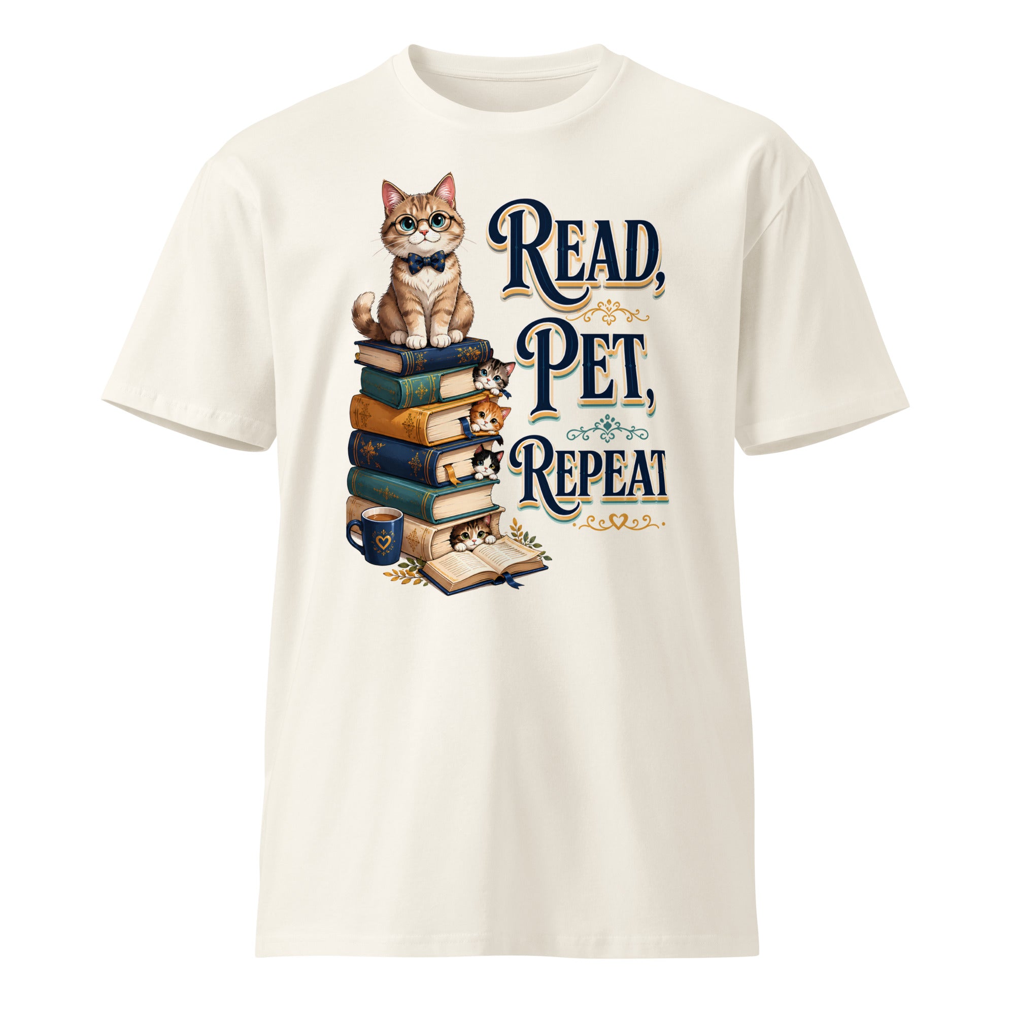 Unisex premium t-shirt - Elite Read Pet Repeat Cat - Premium Luxury Retro Bookworm Design by printfluence.net