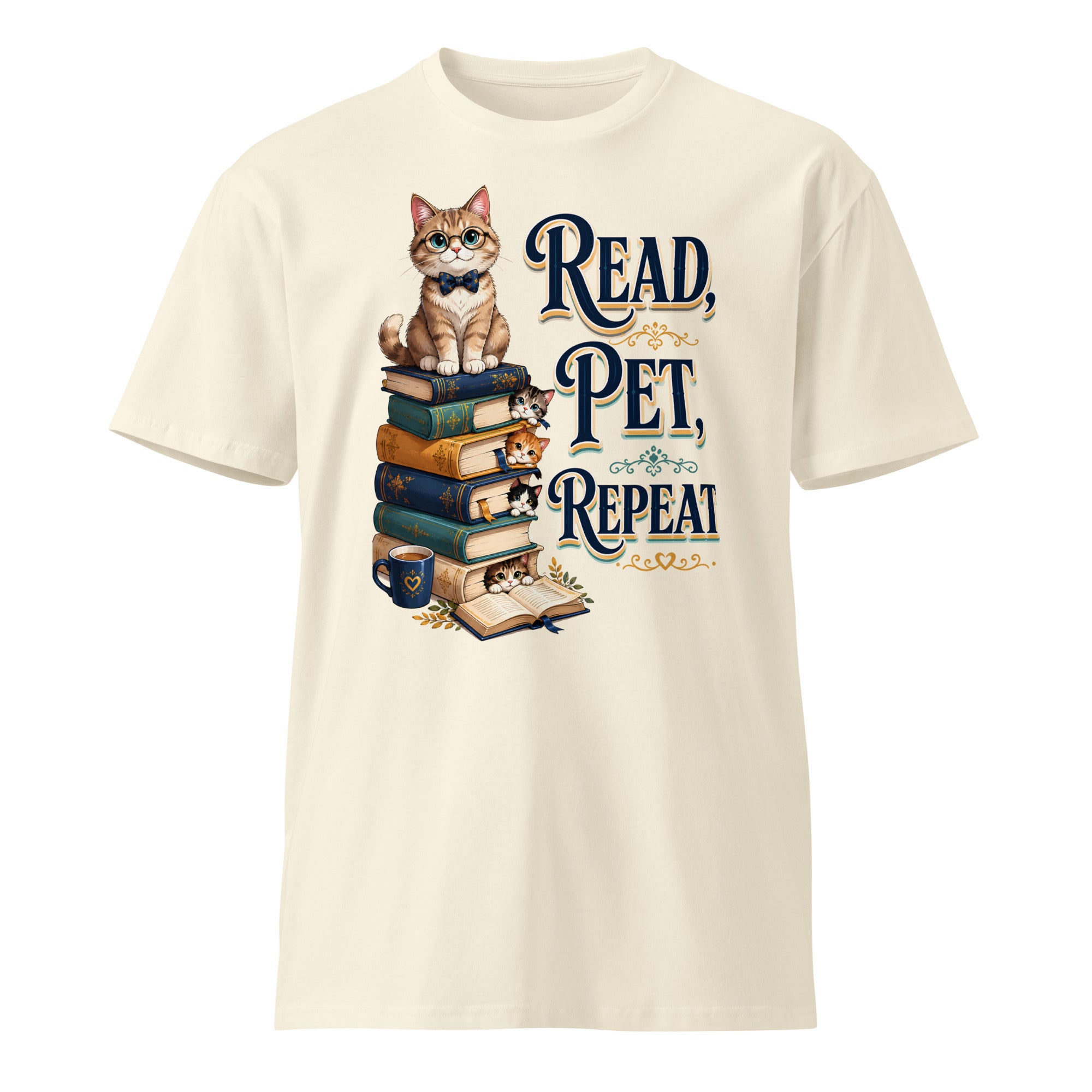 Unisex premium t-shirt - Elite Read Pet Repeat Cat - Premium Luxury Retro Bookworm Design by printfluence.net