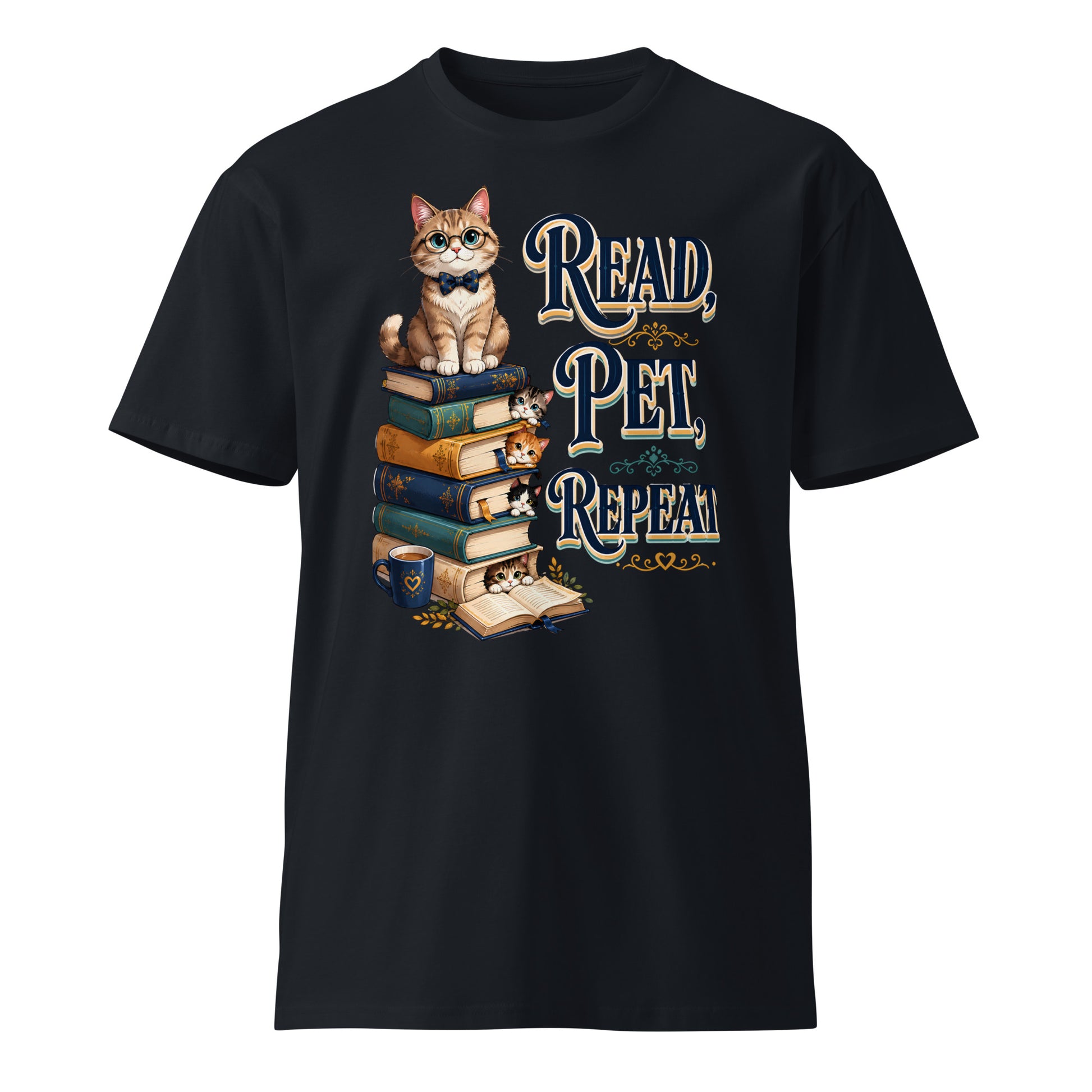 Unisex premium t-shirt - Elite Read Pet Repeat Cat - Premium Luxury Retro Bookworm Design by printfluence.net