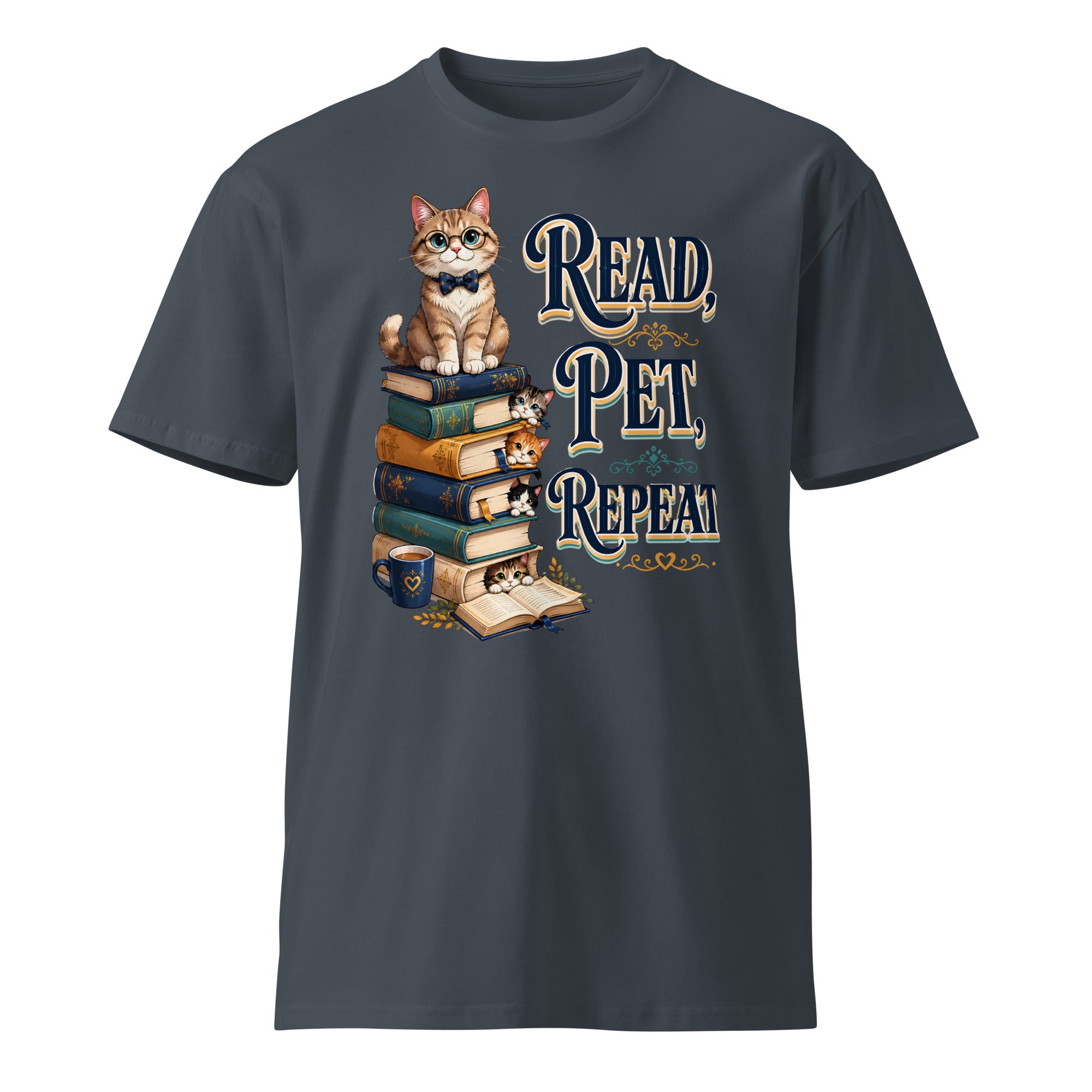 Unisex premium t-shirt - Elite Read Pet Repeat Cat - Premium Luxury Retro Bookworm Design by printfluence.net