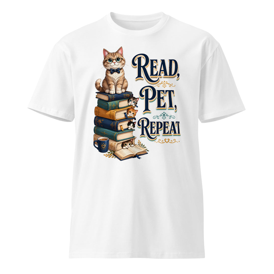 Unisex premium t-shirt - Elite Read Pet Repeat Cat - Premium Luxury Retro Bookworm Design by printfluence.net