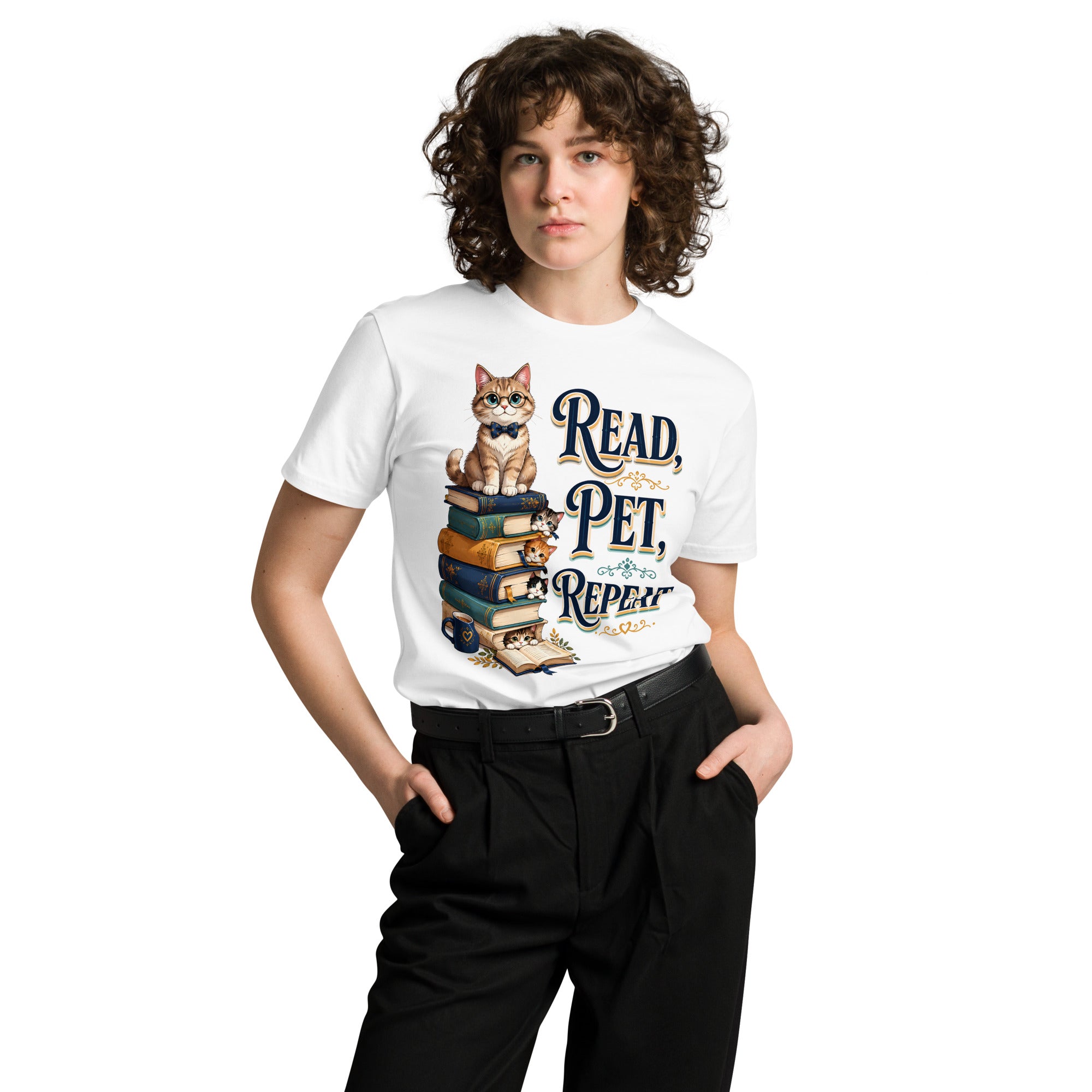 Unisex premium t-shirt - Elite Read Pet Repeat Cat - Premium Luxury Retro Bookworm Design by printfluence.net