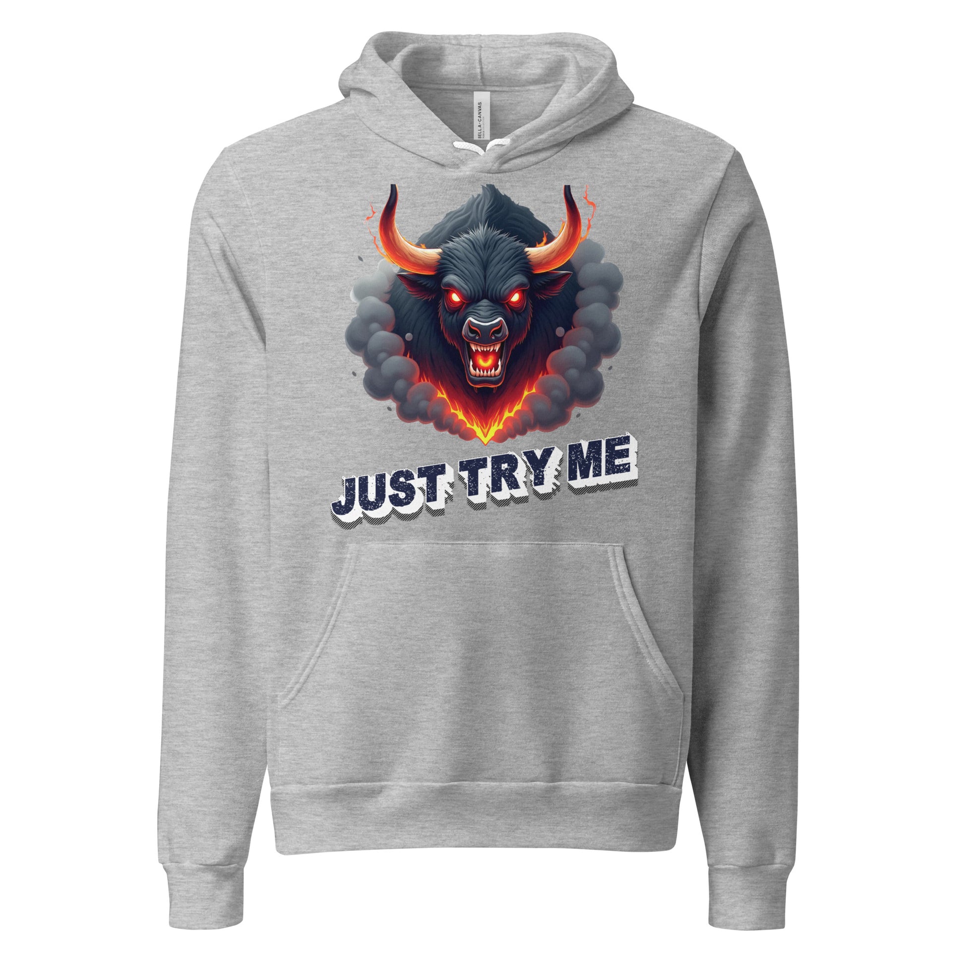 Unisex hoodie - Just Try Me Bull Unisex Hoodie – Fearless Power for Elite Warriors by printfluence.net