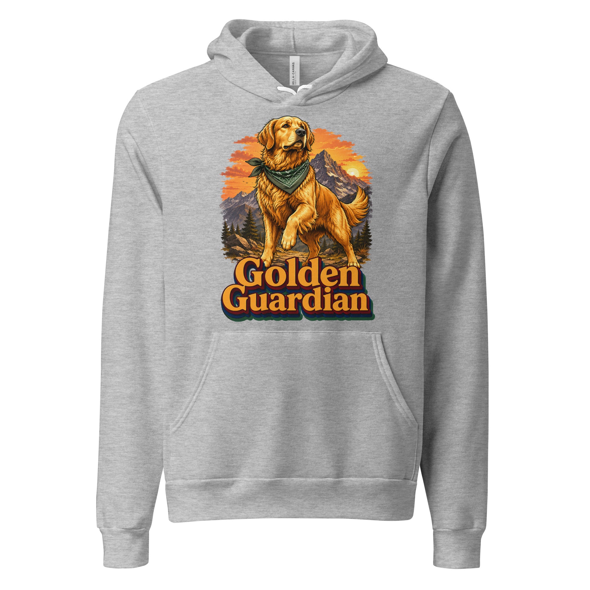Golden Retriever Lovers Unisex Pullover Hoodie — "Golden Guardian" Mountain Explorer Dog Design by printfluence.net