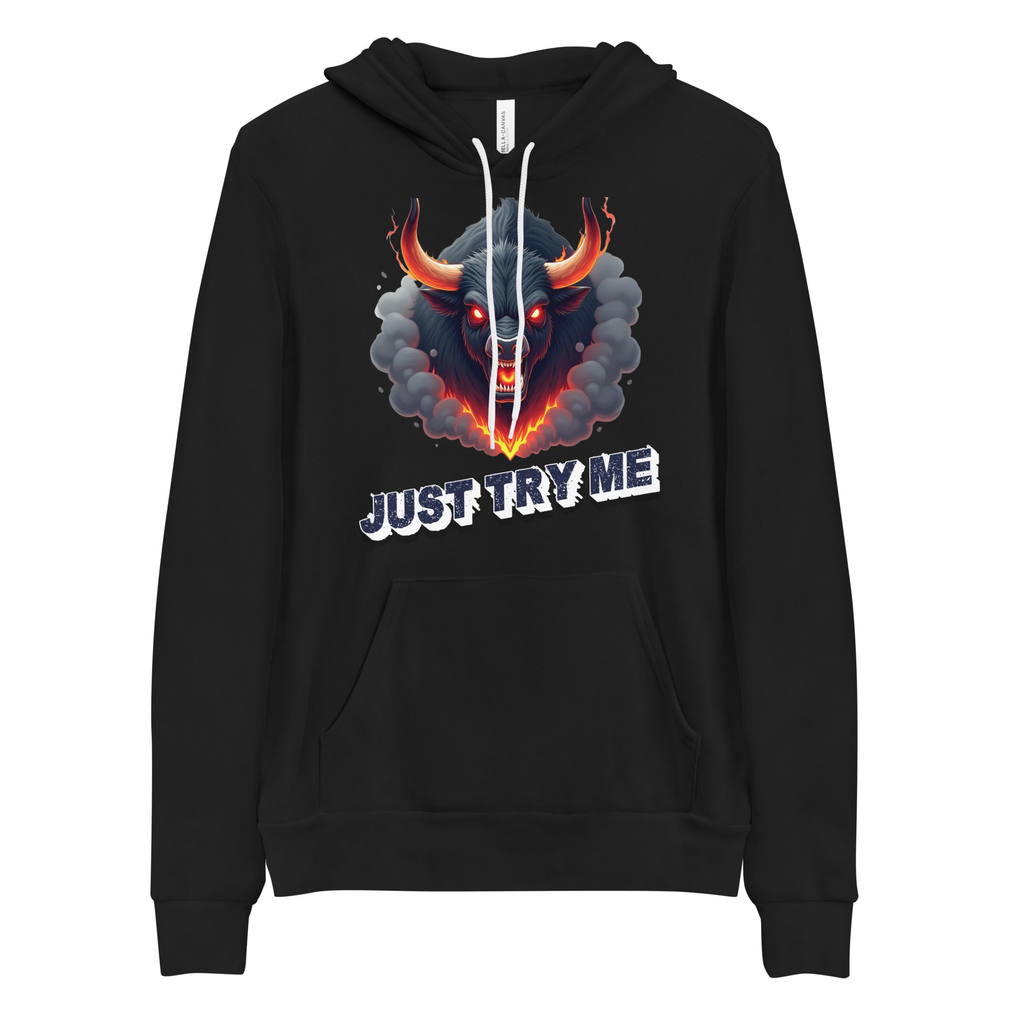 Unisex hoodie - Just Try Me Bull Unisex Hoodie – Fearless Power for Elite Warriors by printfluence.net