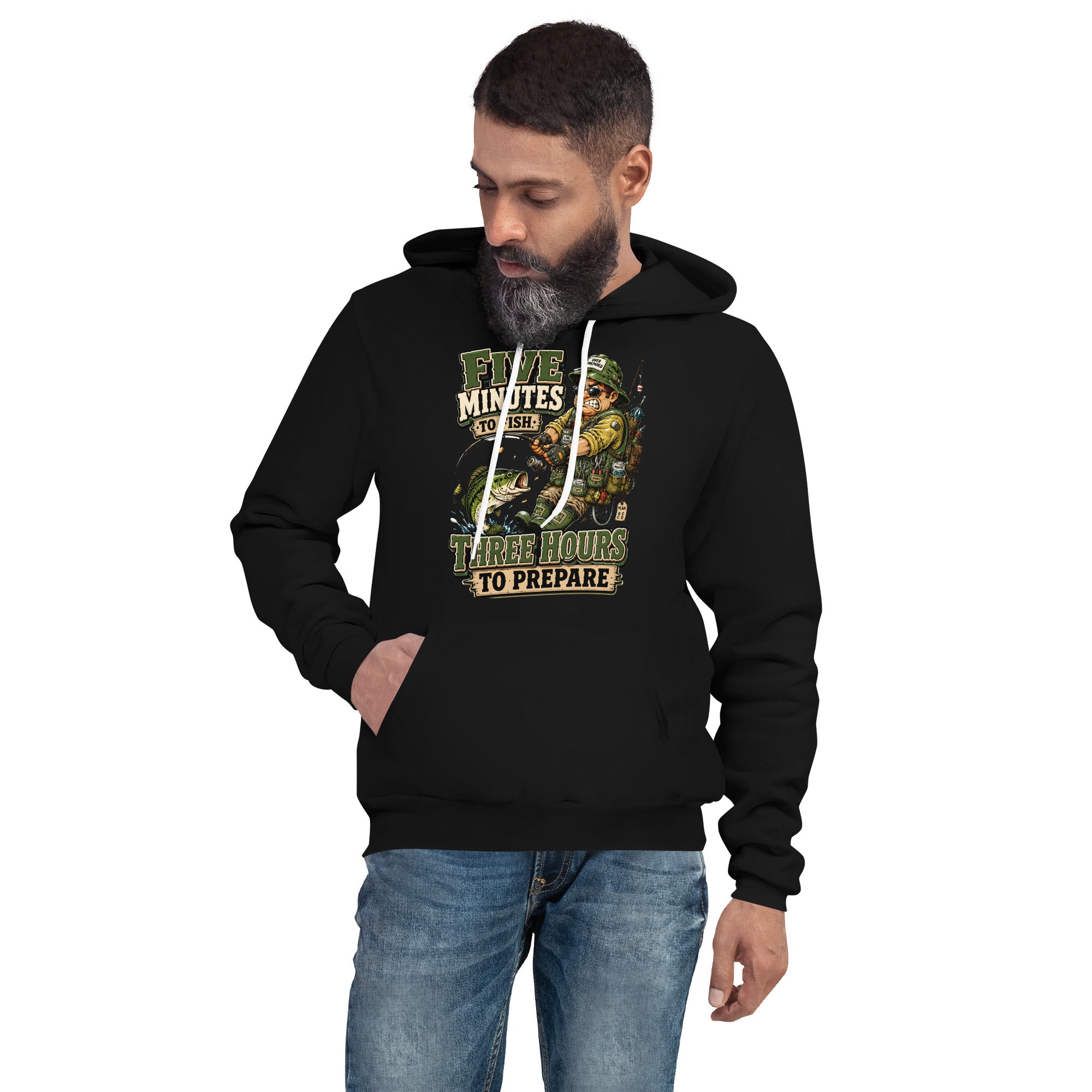 Three Hours To Prepare Hoodie - Funny Bass Fishing Lovers Graphic Pullover by printfluence.net