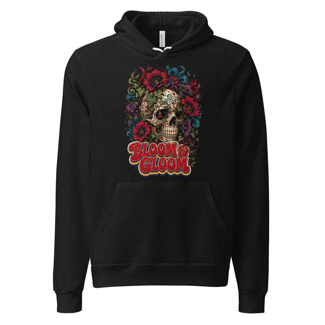 Dark Florals & Gothic Aesthetic Lovers Unisex Hoodie with Skull and "Bloom & Gloom" Design by printfluence.net