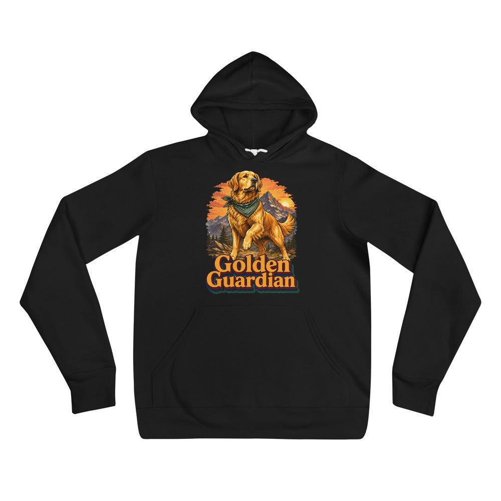 Golden Retriever Lovers Unisex Pullover Hoodie — "Golden Guardian" Mountain Explorer Dog Design by printfluence.net