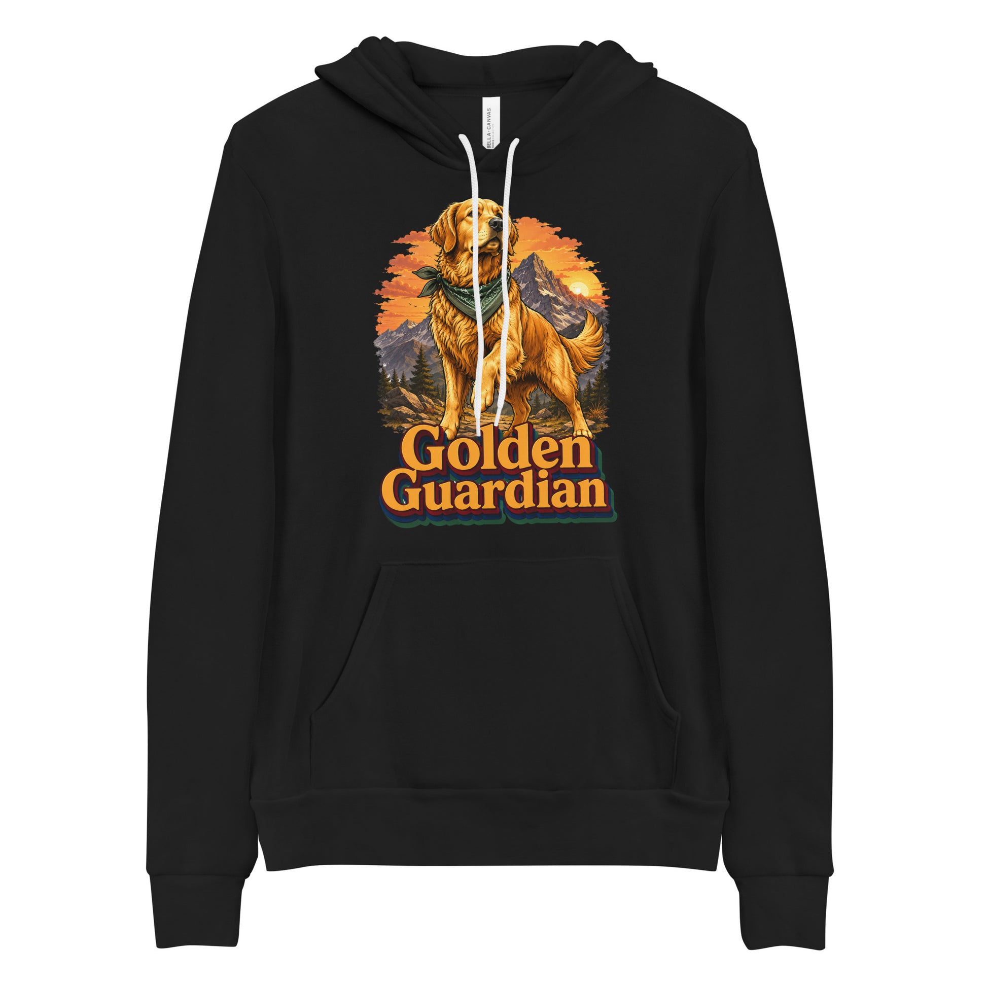 Golden Retriever Lovers Unisex Pullover Hoodie — "Golden Guardian" Mountain Explorer Dog Design by printfluence.net