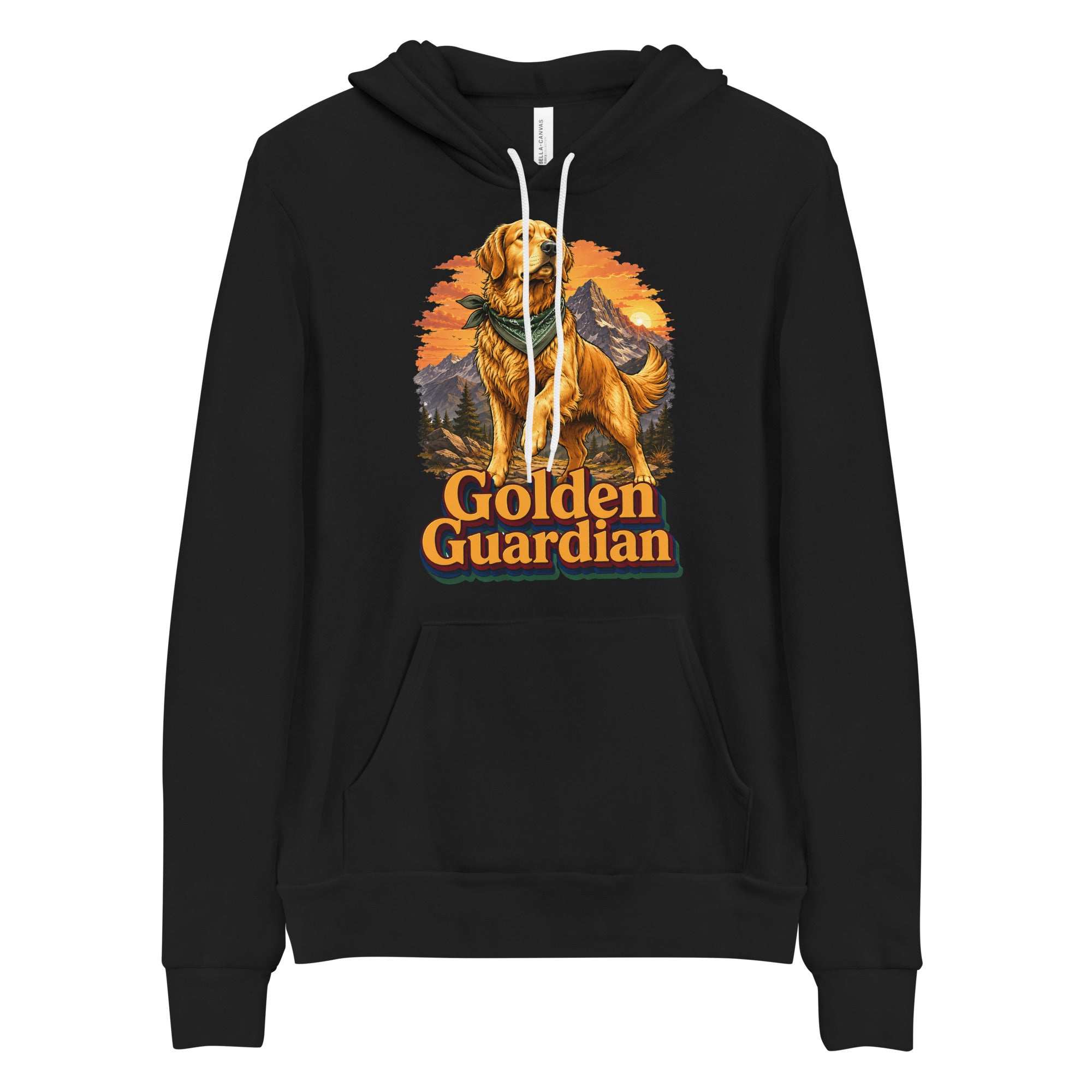 Golden Retriever Lovers Unisex Pullover Hoodie — "Golden Guardian" Mountain Explorer Dog Design by printfluence.net