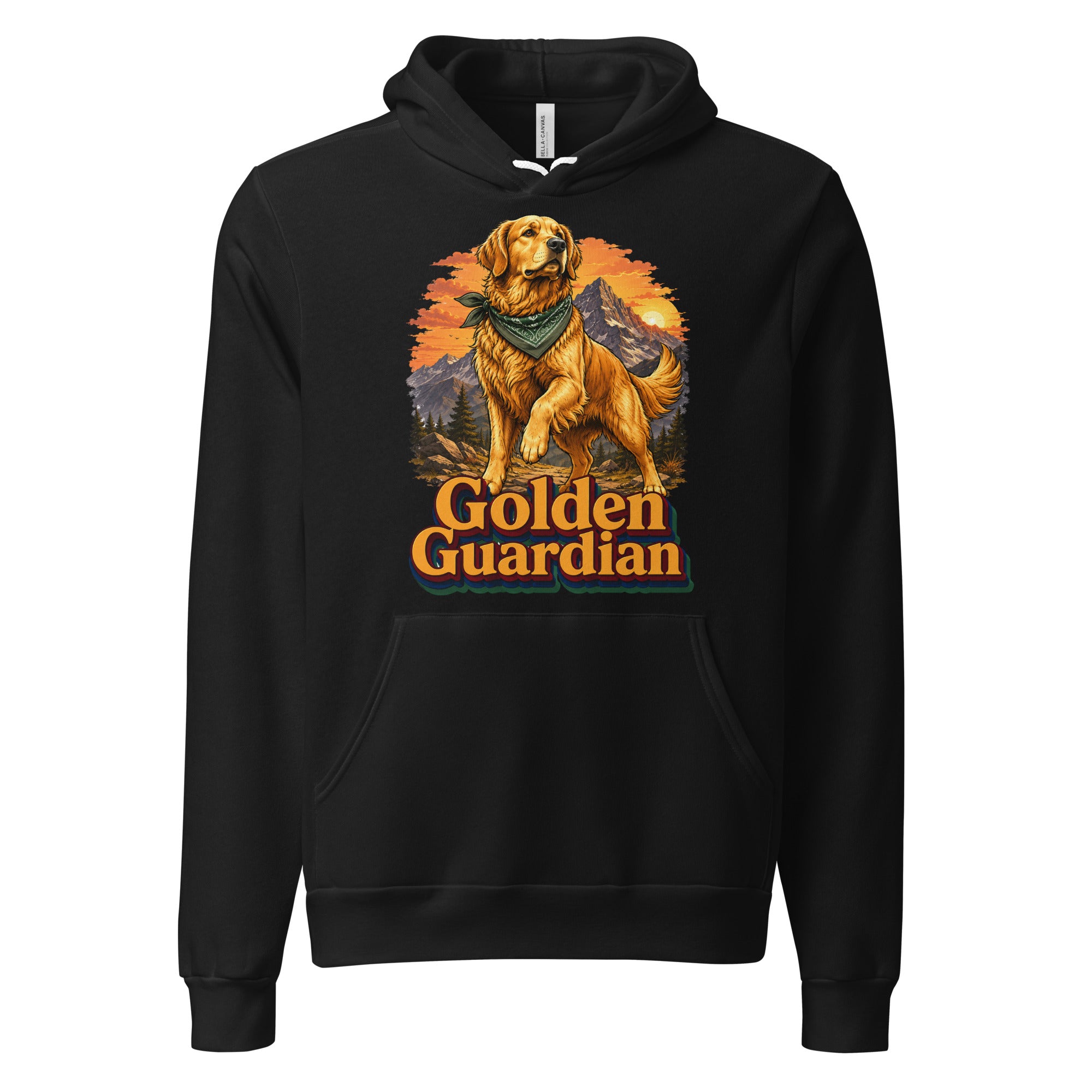 Golden Retriever Lovers Unisex Pullover Hoodie — "Golden Guardian" Mountain Explorer Dog Design by printfluence.net