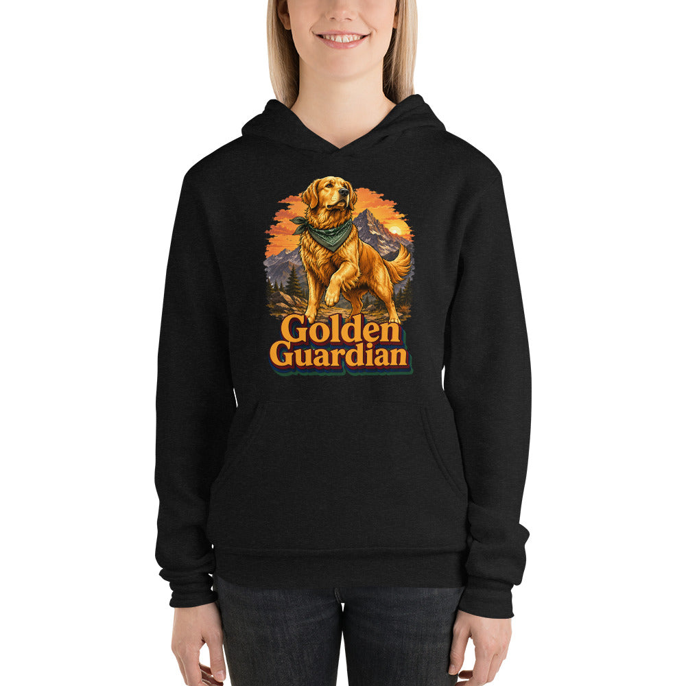 Golden Retriever Lovers Unisex Pullover Hoodie — "Golden Guardian" Mountain Explorer Dog Design by printfluence.net