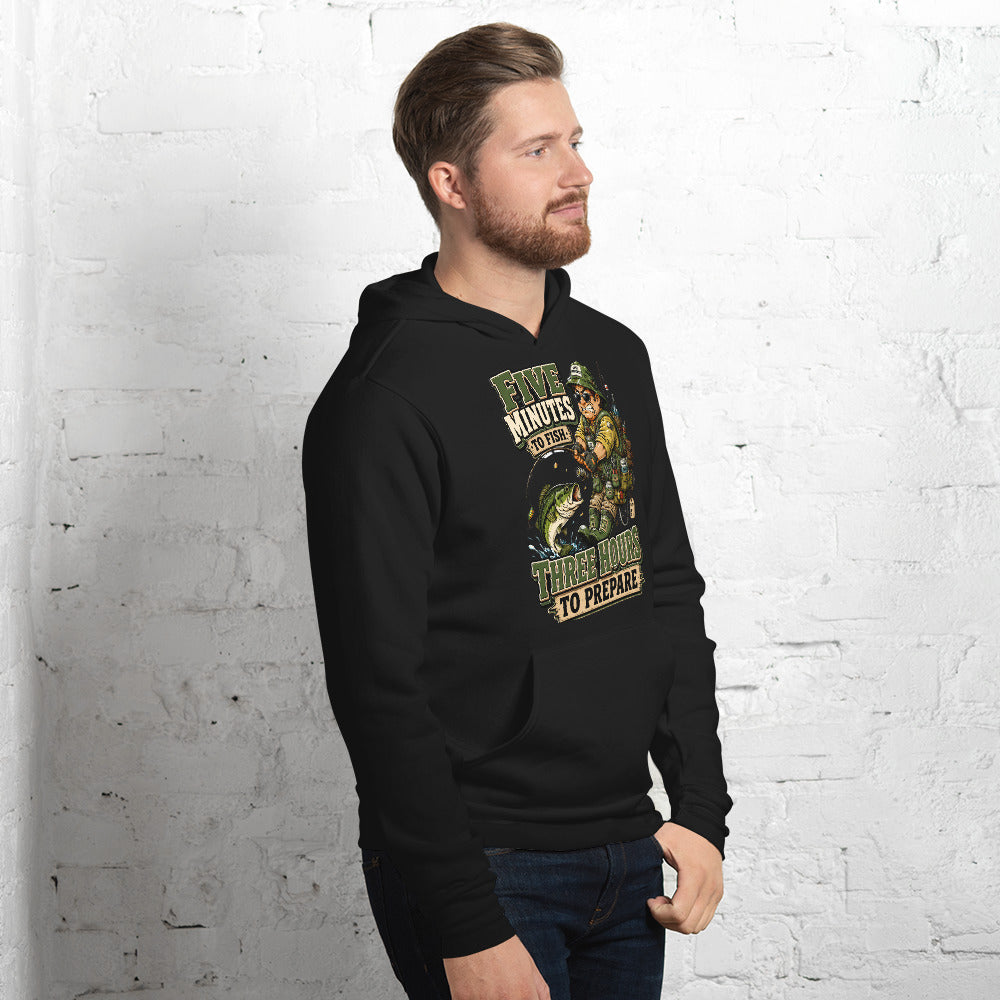 Three Hours To Prepare Hoodie - Funny Bass Fishing Lovers Graphic Pullover by printfluence.net