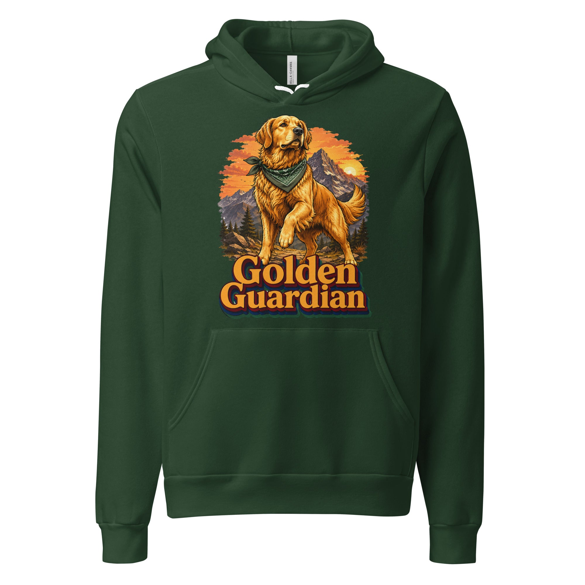 Golden Retriever Lovers Unisex Pullover Hoodie — "Golden Guardian" Mountain Explorer Dog Design by printfluence.net