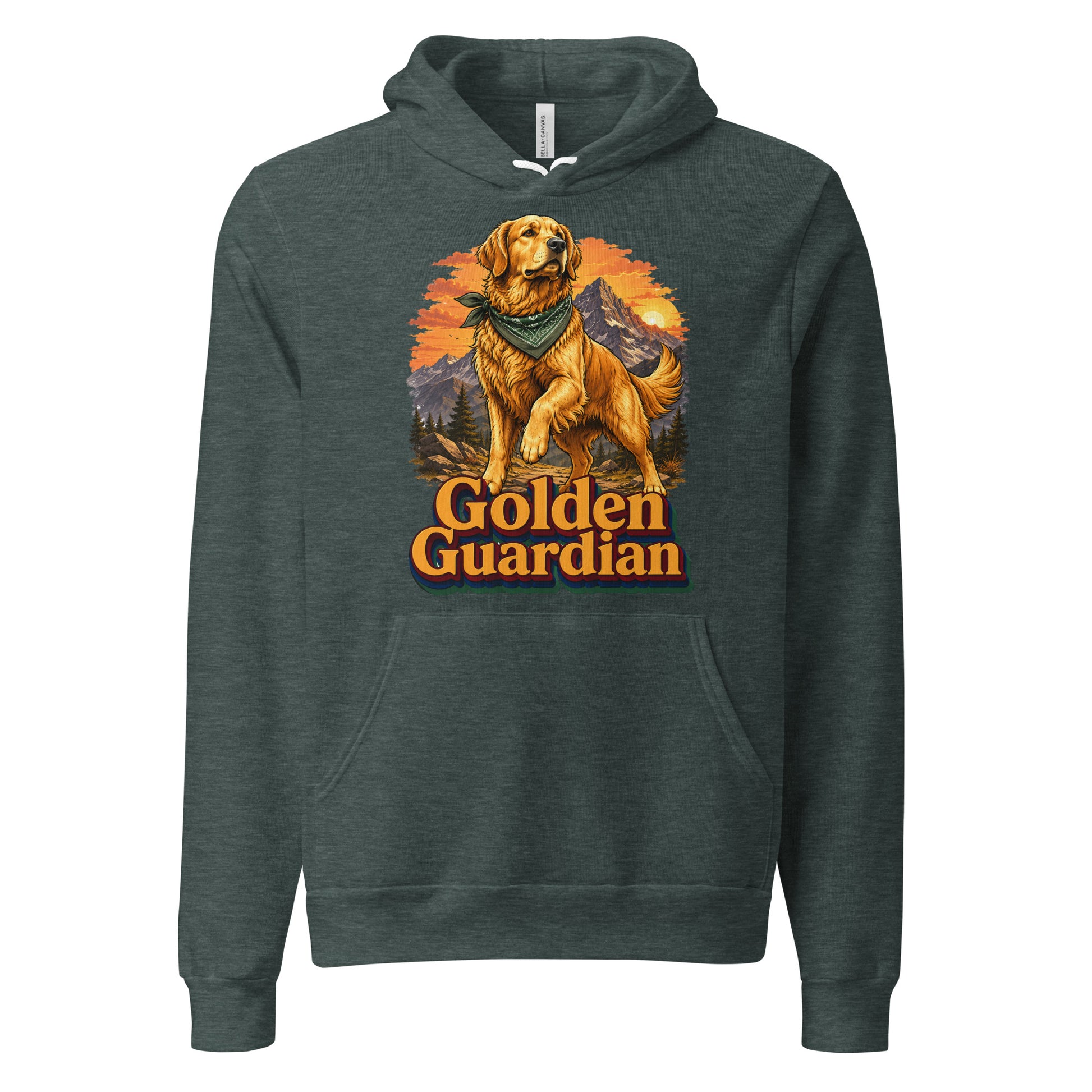 Golden Retriever Lovers Unisex Pullover Hoodie — "Golden Guardian" Mountain Explorer Dog Design by printfluence.net
