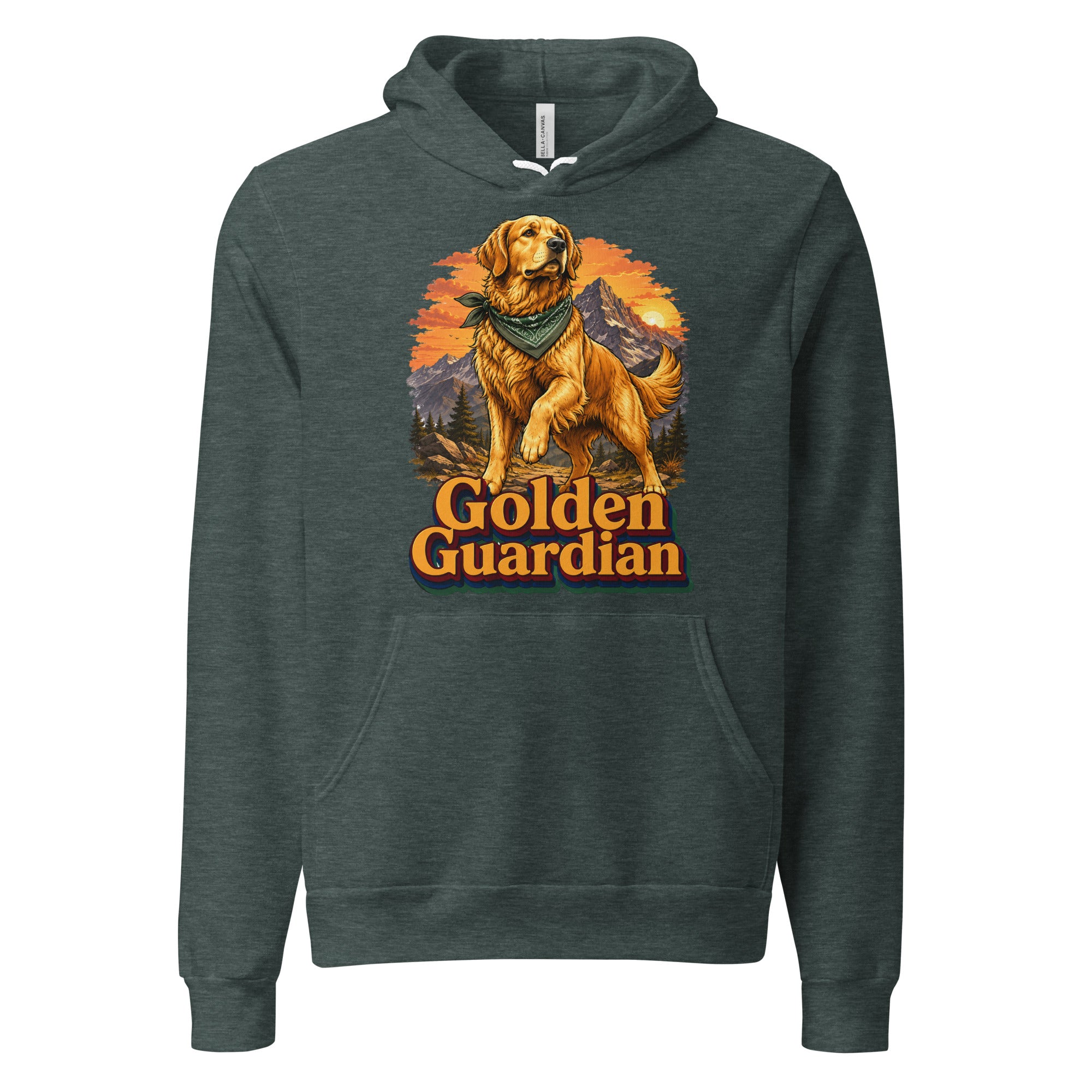 Golden Retriever Lovers Unisex Pullover Hoodie — "Golden Guardian" Mountain Explorer Dog Design by printfluence.net
