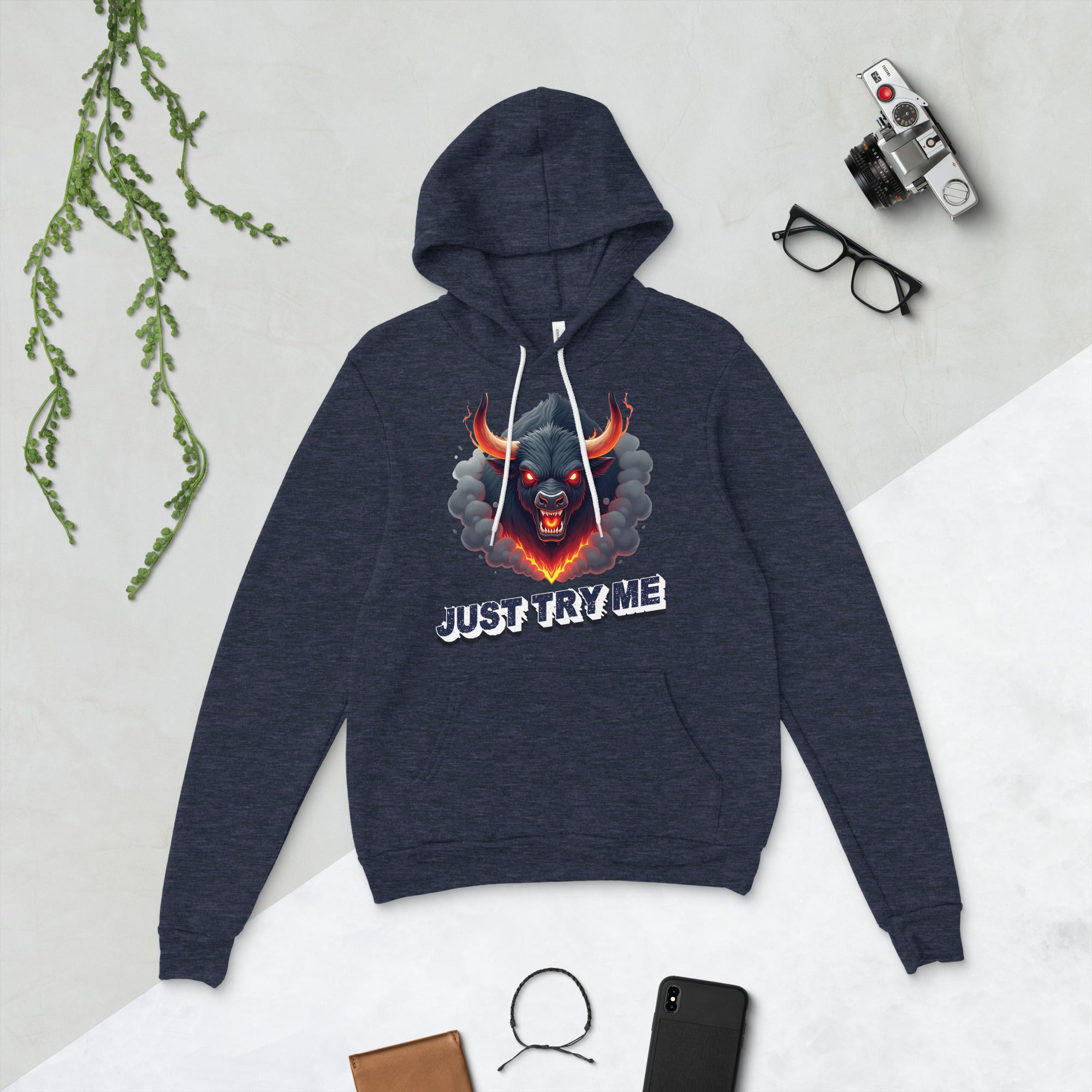 Unisex hoodie - Just Try Me Bull Unisex Hoodie – Fearless Power for Elite Warriors by printfluence.net