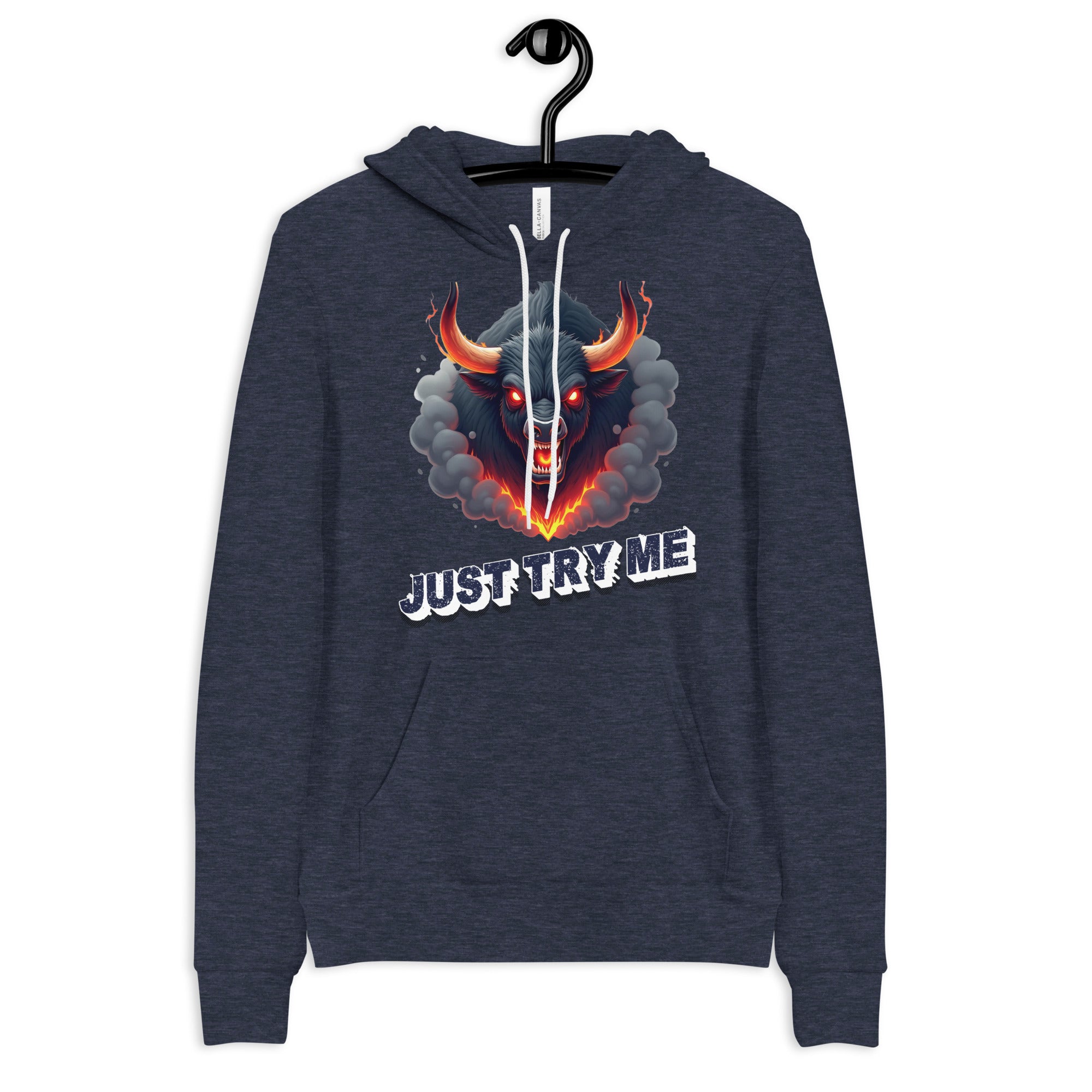 Unisex hoodie - Just Try Me Bull Unisex Hoodie – Fearless Power for Elite Warriors by printfluence.net