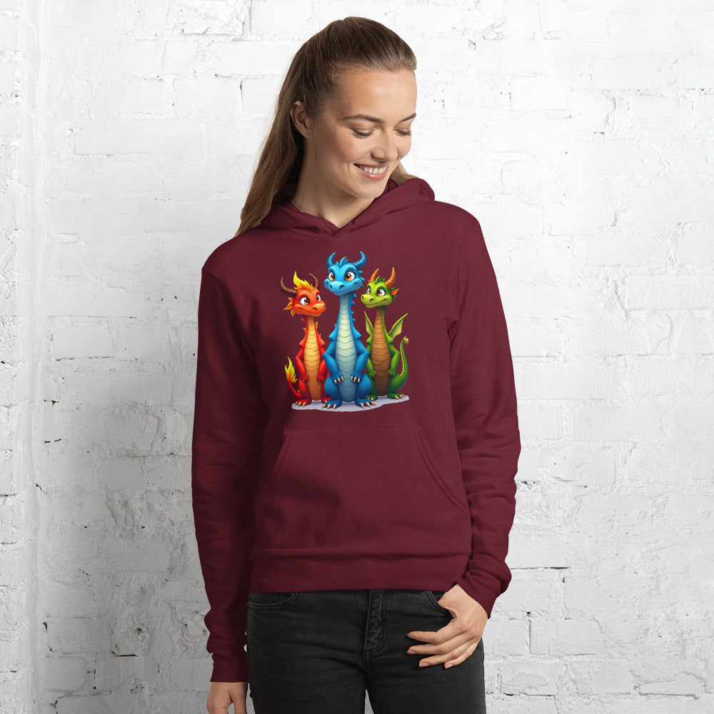 Unisex hoodie - Cute Dino Trio Hoodie – Smiling Blue Red Green Dinosaurs Photo Pose Sweatshirt by printfluence.net