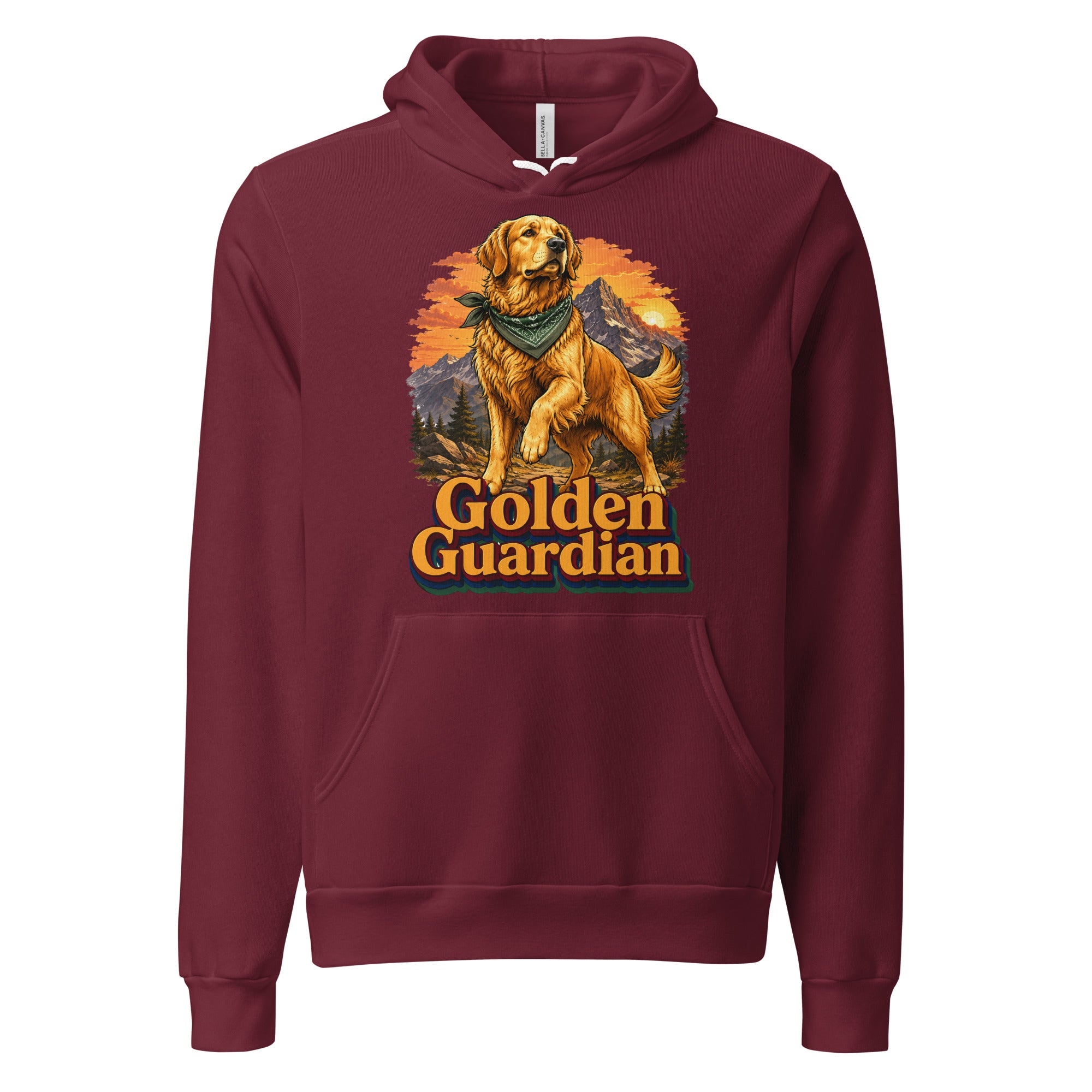 Golden Retriever Lovers Unisex Pullover Hoodie — "Golden Guardian" Mountain Explorer Dog Design by printfluence.net