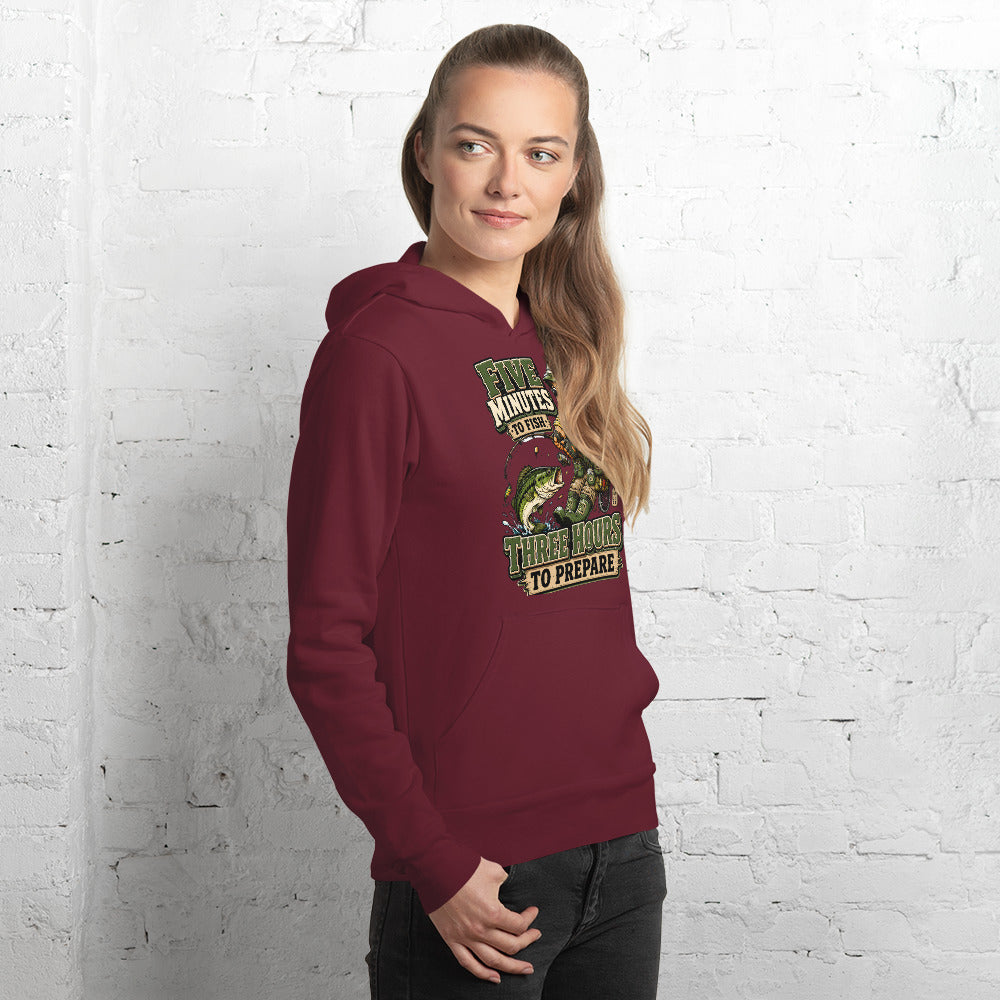 Three Hours To Prepare Hoodie - Funny Bass Fishing Lovers Graphic Pullover by printfluence.net